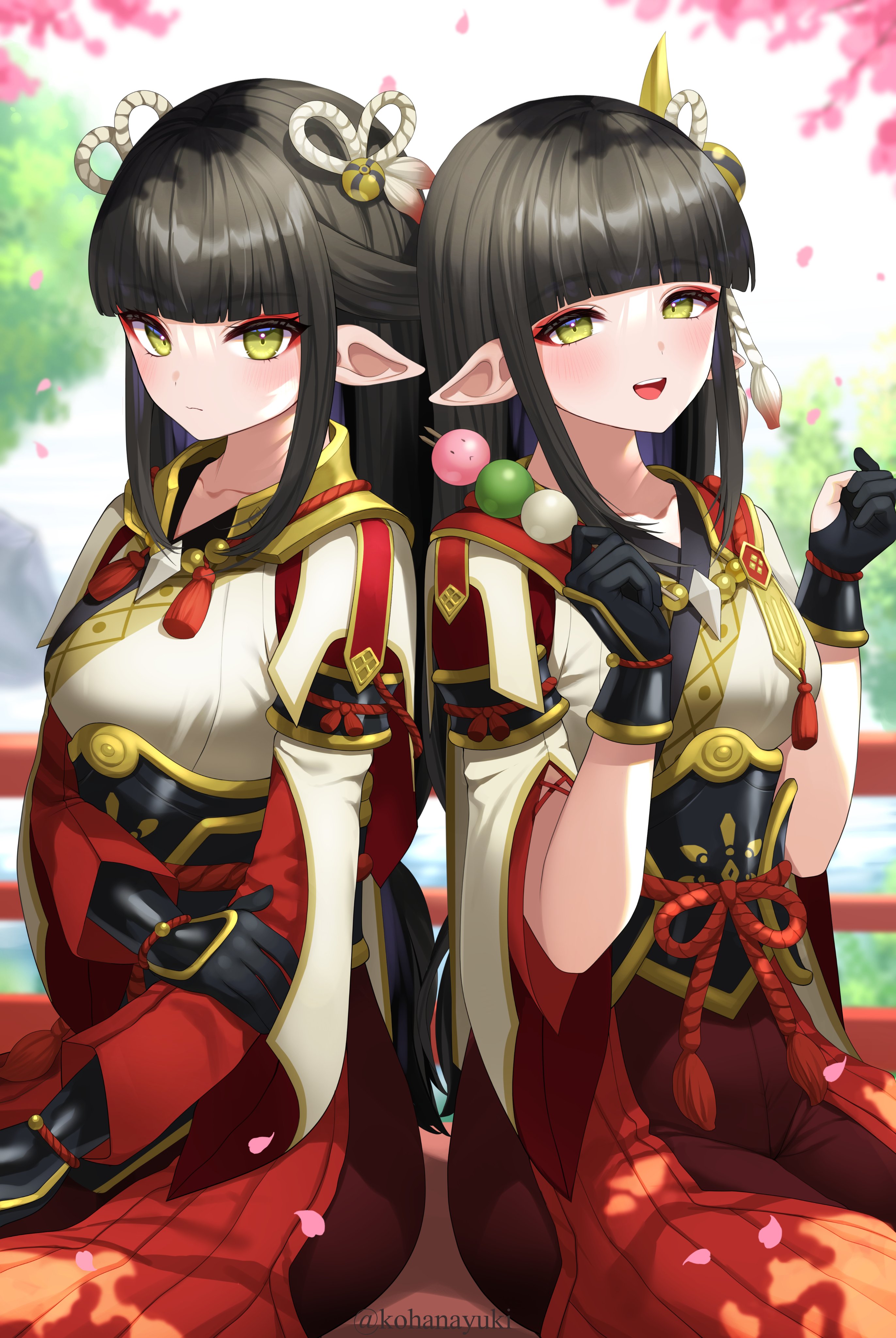 Anime Anime Girls Monster Hunter Monster Hunter Rise Twins Long Hair Black Hair Pointy Ears Japanese 2744x4096