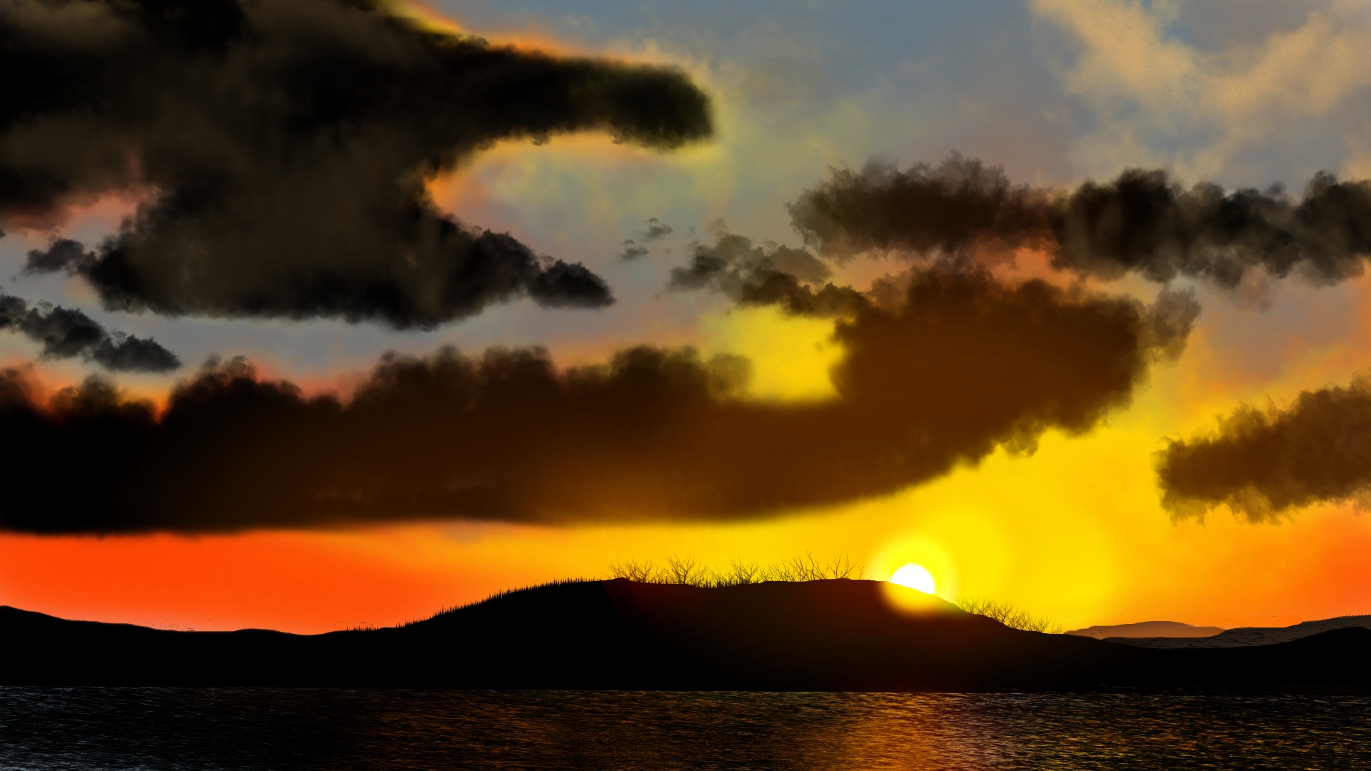 Digital Painting Digital Art Nature Landscape Sunset Colorful Clouds Sky Water 1920x1080