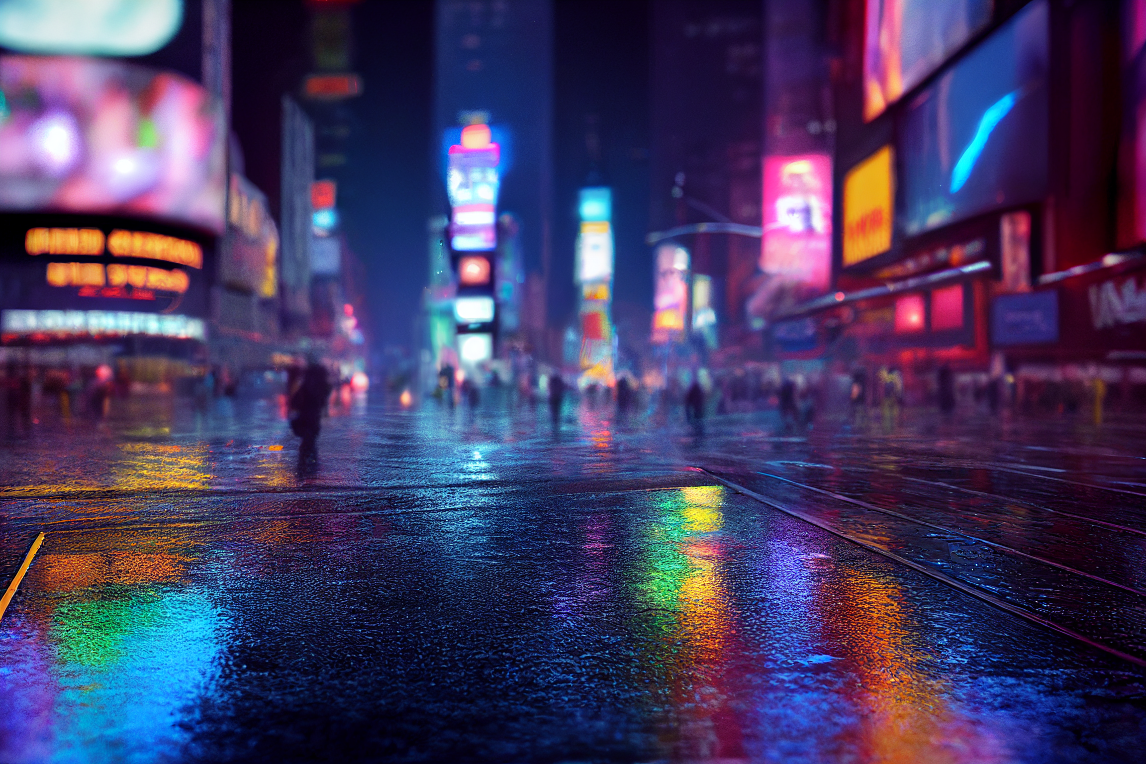 Times Square New York City Billboards Neon Rain Street Ai Art Wallpaper -  Resolution:2304x1536 - ID:1351796 