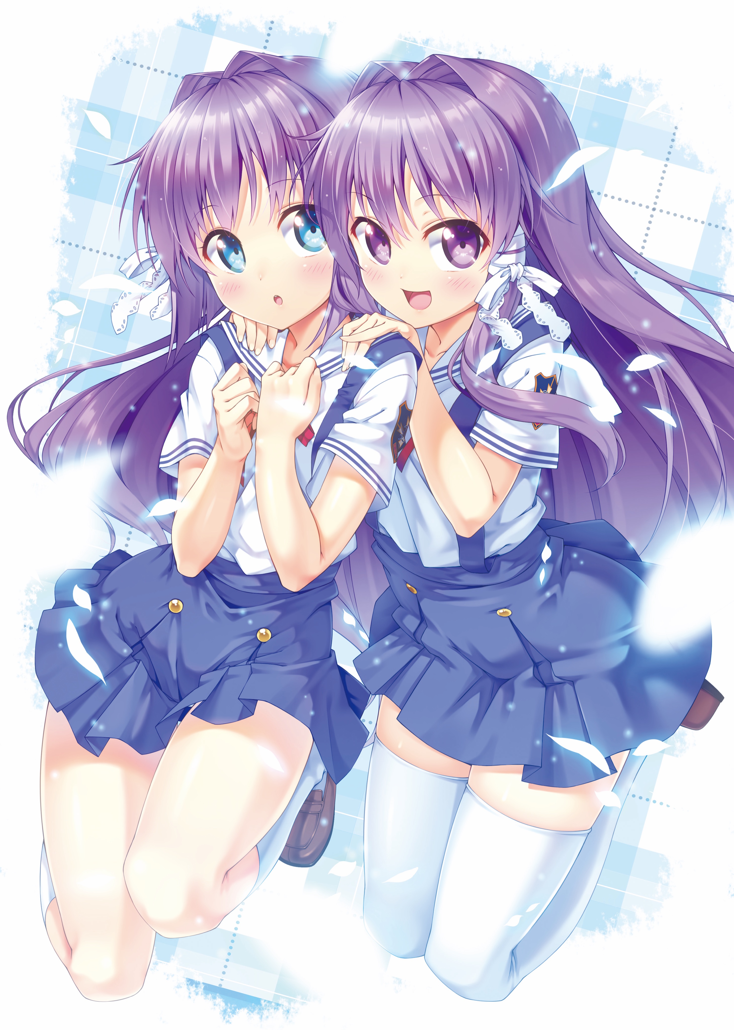 Anime Anime Girls Clannad Fujibayashi Ryou Fujibayashi Kyou Long Hair Purple Hair Twins Artwork Digi 2920x4096