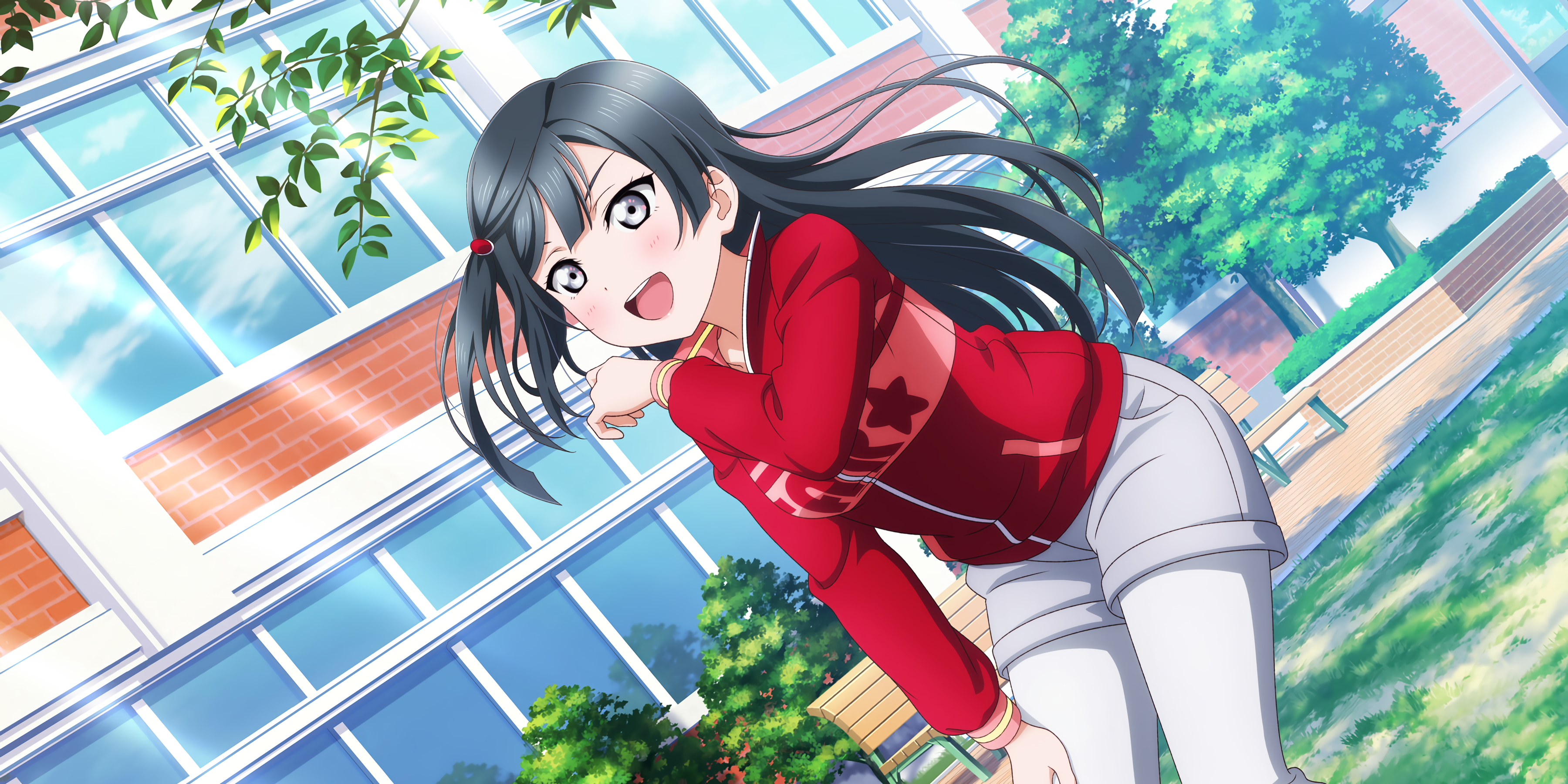 Love Live Nijigasaki High School Idol Club Setsuna Yuki Black Hair Dark Hair White Leggings Smiling  3600x1800