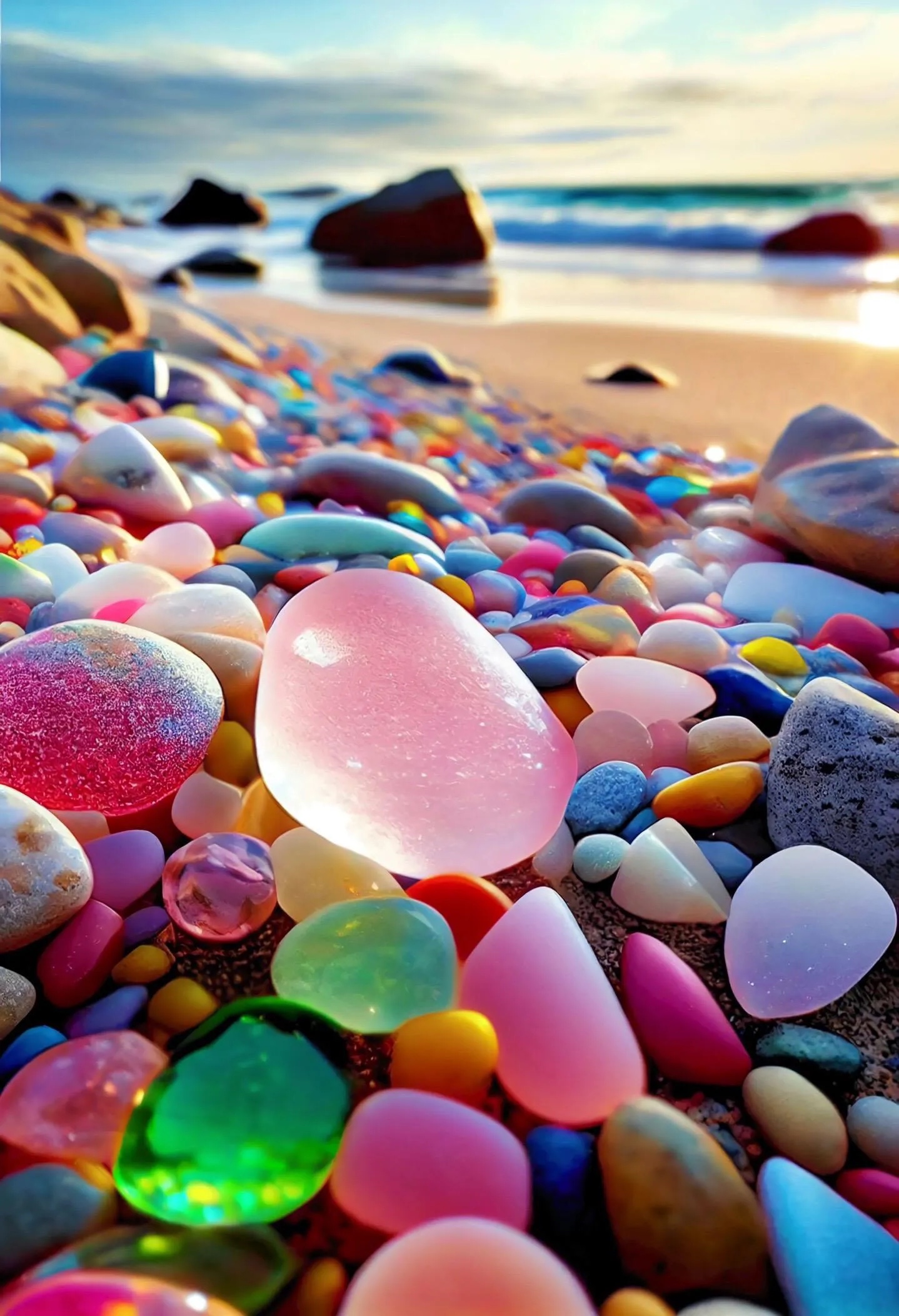 Nature Stone Island Colourful Stone Cellphone Beach Sunlight Water ...