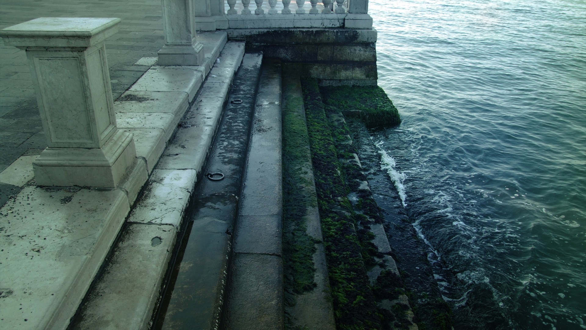 Water Moss Stairs Sea 1920x1080