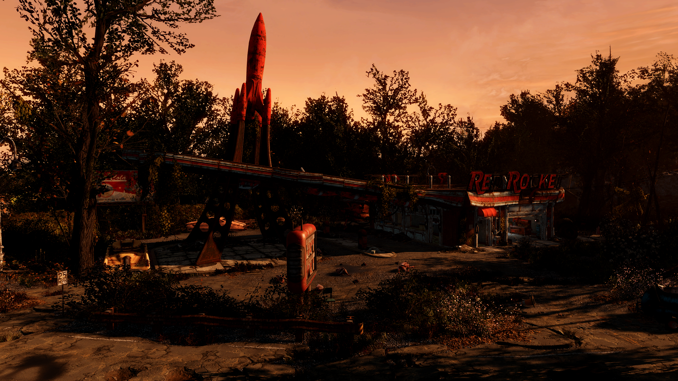 Fallout 4 Video Games Red Rocket Fallout Video Game Art Trees Sunset Glow CGi 2560x1440