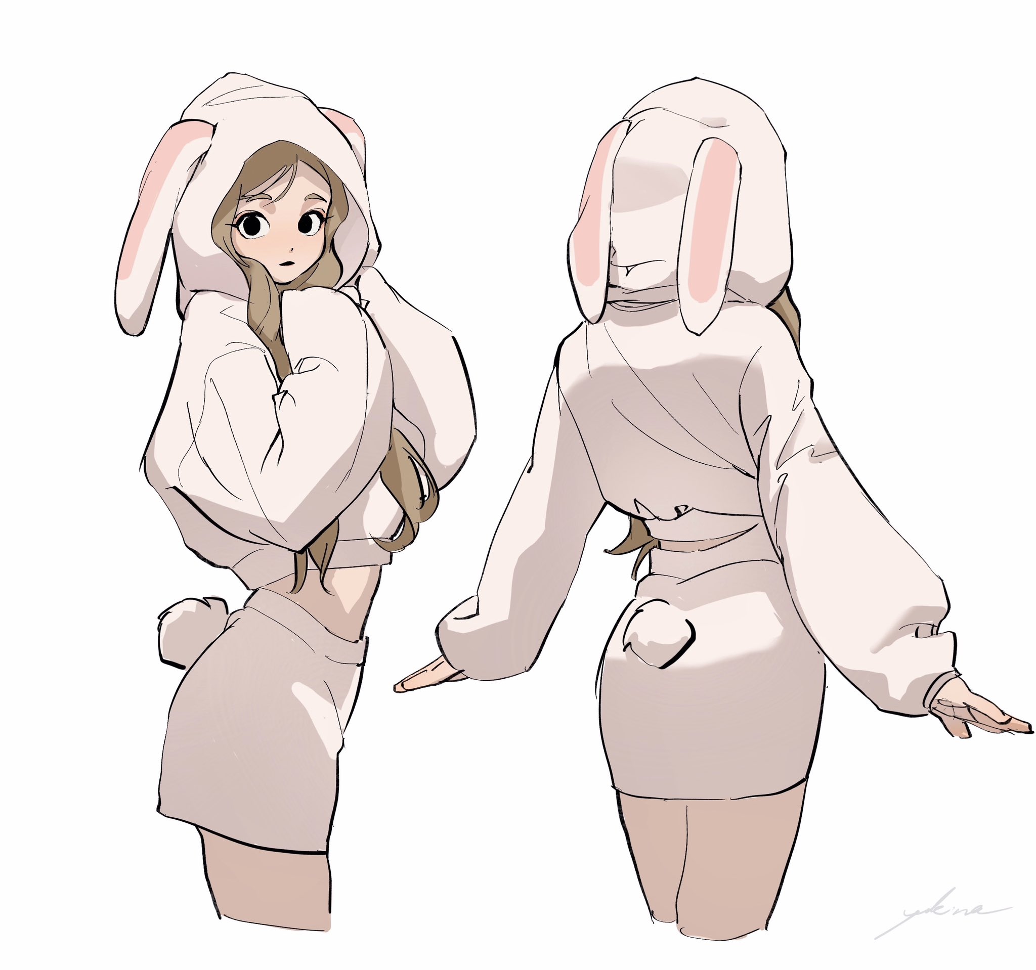 Anime Girls Sketches Bunny Girl Bunny Ears Simple Background Hoods White Background Long Hair Bunny  2048x1918