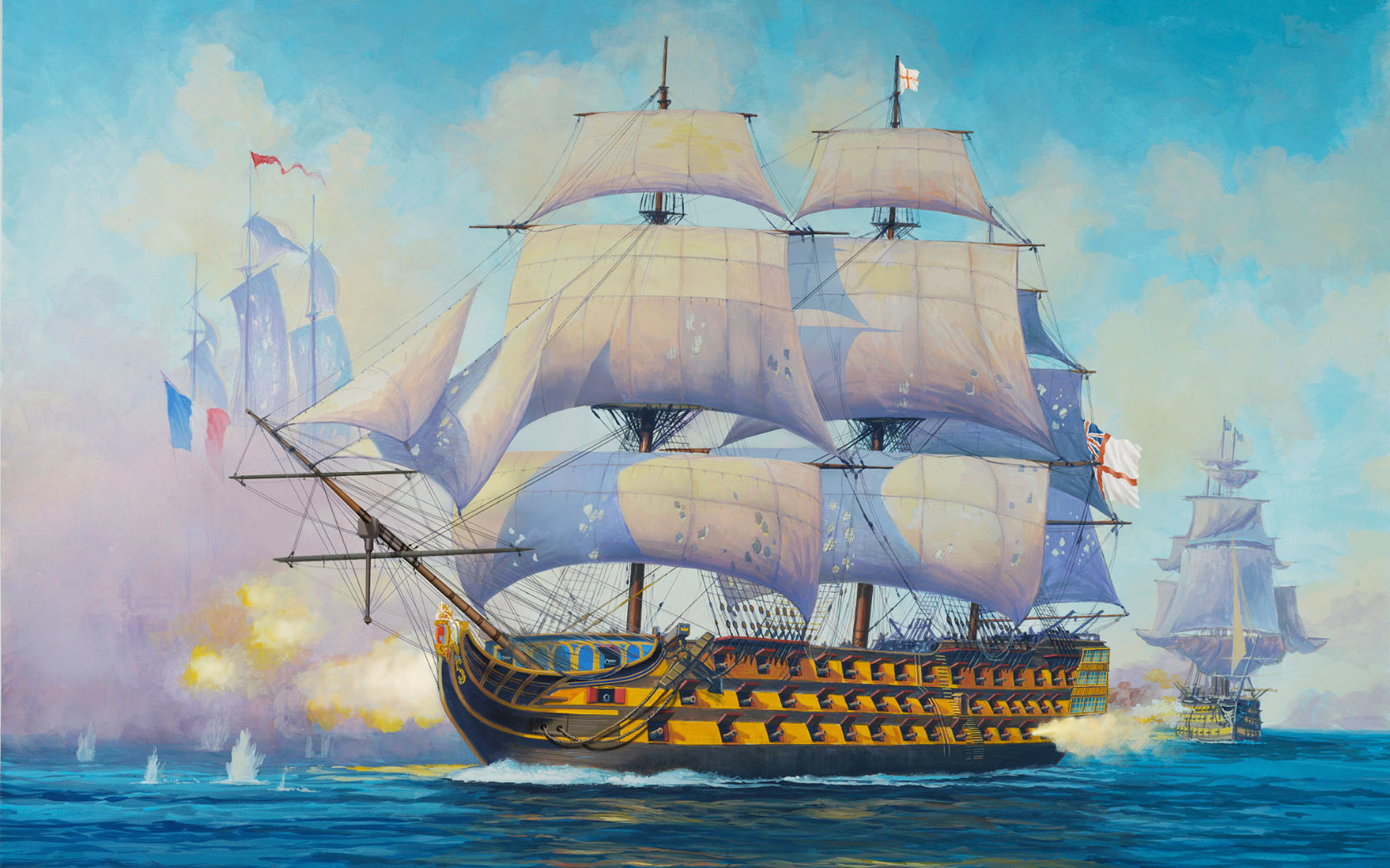 Warship War Military Army Sea Sky Water Ship Clouds Artwork Flag 1680x1050