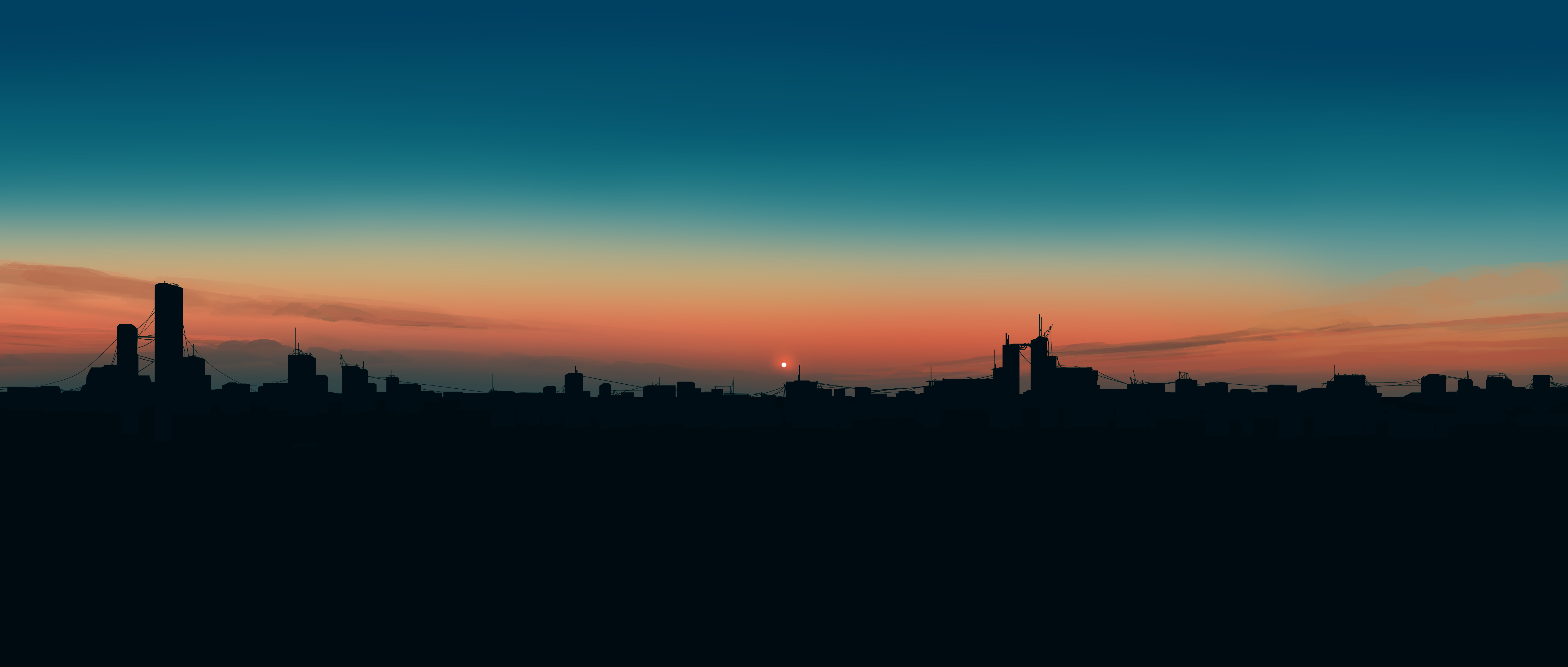 Sunset City Horizon Gracile Sunset Glow Silhouette 5640x2400
