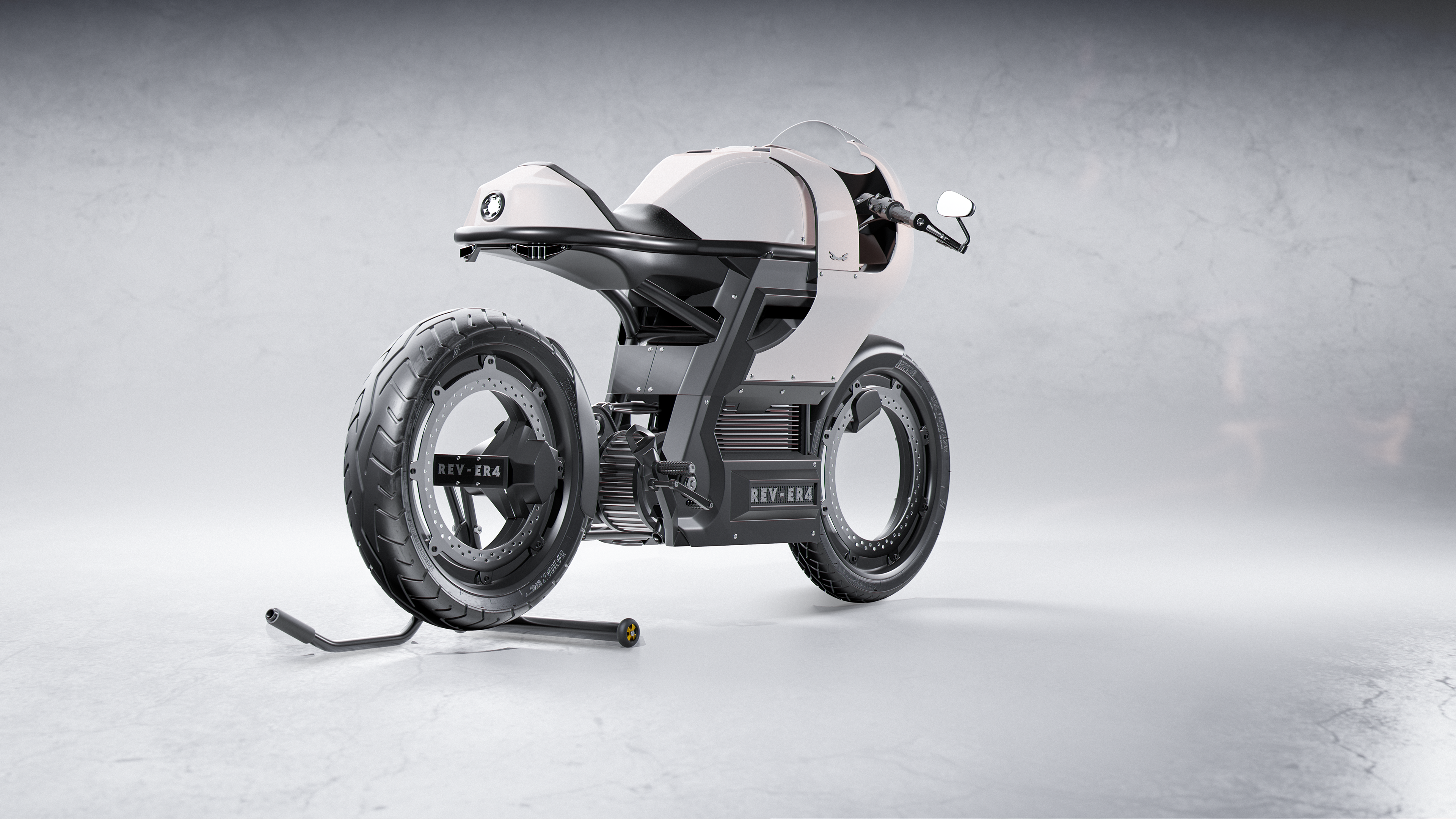 Cafe Racer Motorcycle Concept Cars Futuristic Shafeek Akil Cybartian REVer4 Speed Design Retro Style 3840x2160