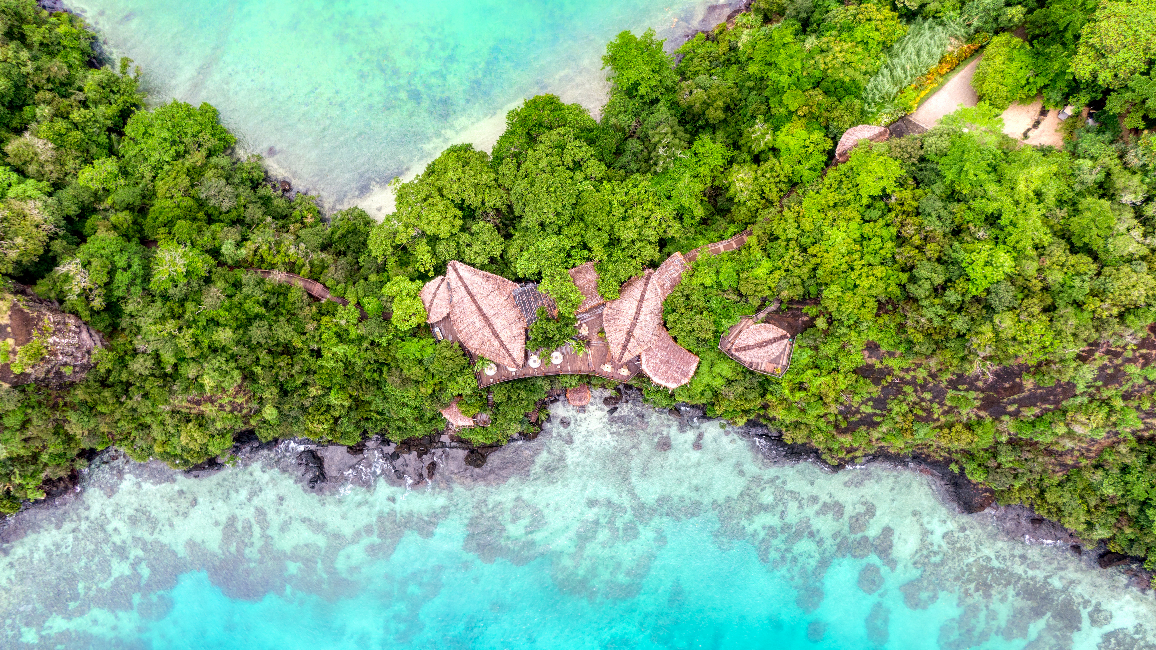 Photography Landscape Aerial View Trees Outdoors Forest Water Bungalow Shore Bay Resort Plants Fiji 3840x2160