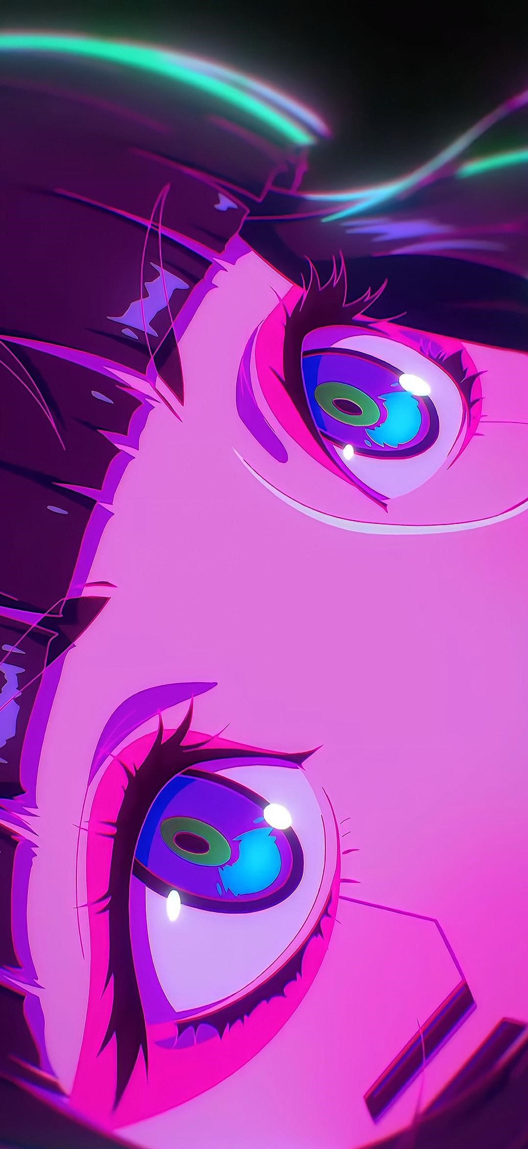Cyber Cyberpunk Vaporwave Vertical Anime Girls Closeup Eyes 1079x2348
