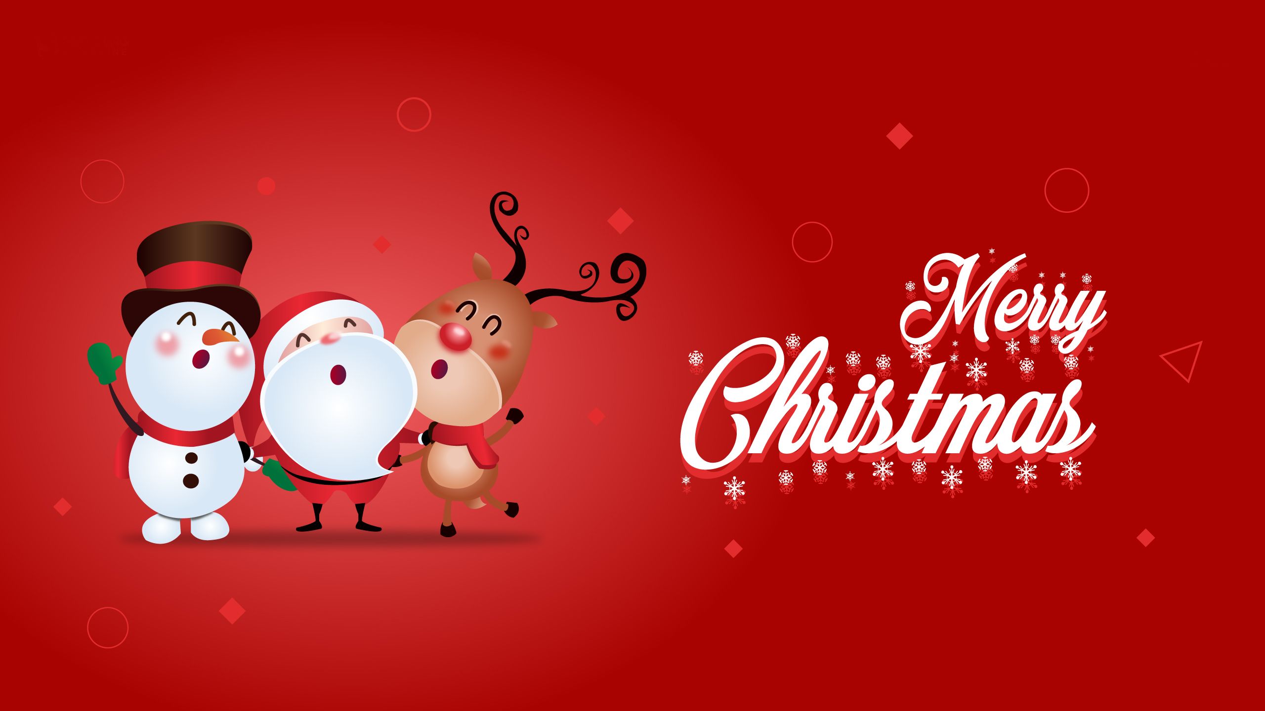Christmas Reindeer Snowman Santa Claus Simple Background Minimalism Hat Scarf Antlers 2560x1440