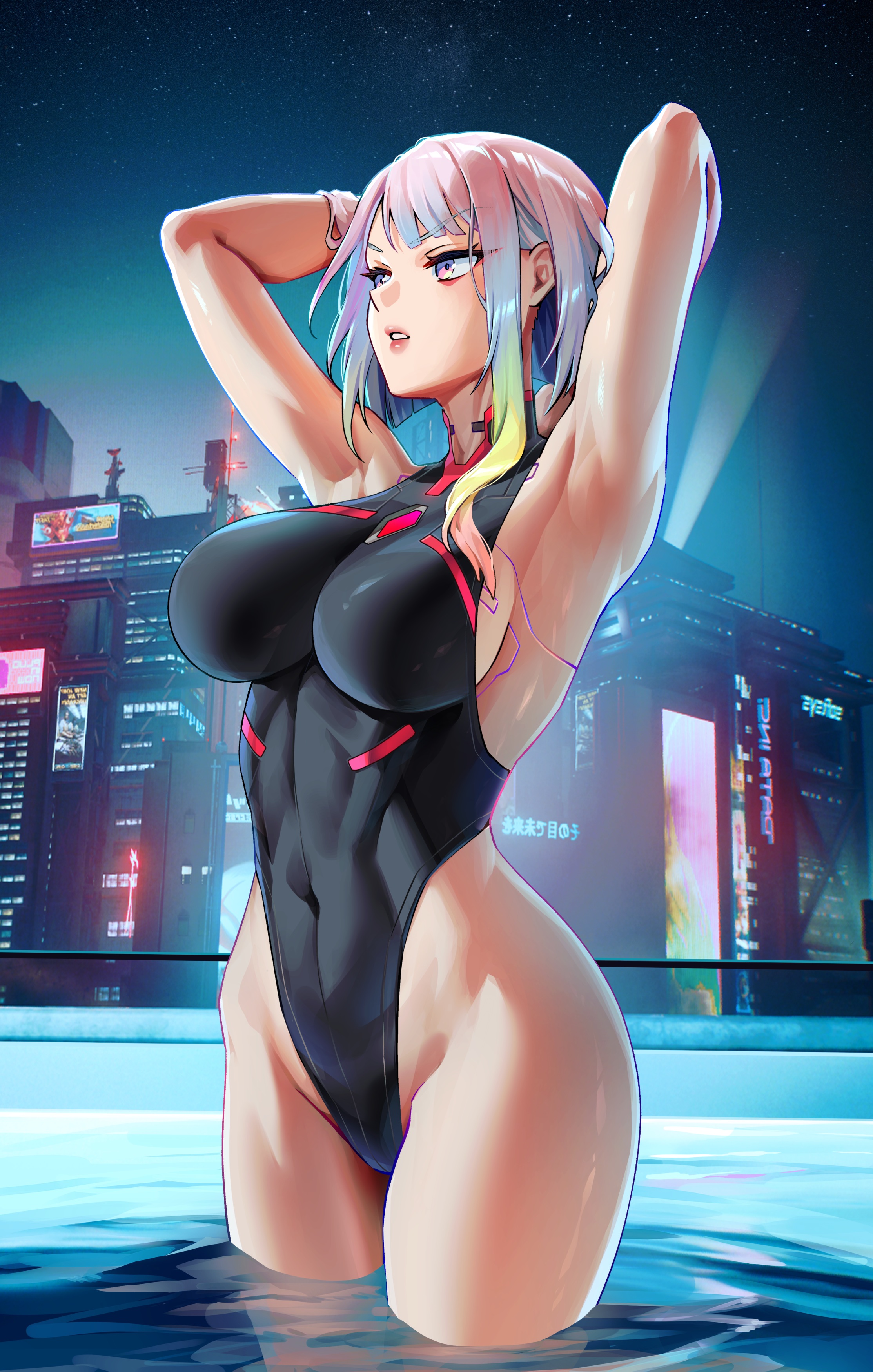 Anime Anime Girls Lucy Edgerunners Cyberpunk Edgerunners Water Standing In Water Armpits Multi Color 2227x3500