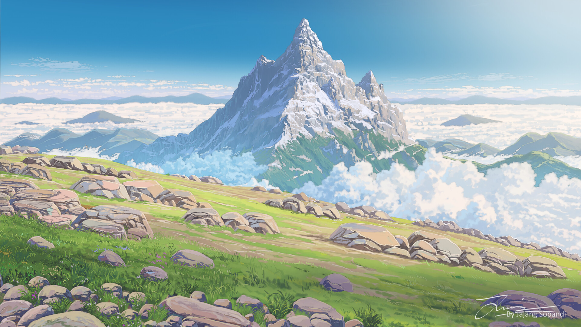 Lexica - Man hiking in a mountain illustration pokemon anime art style