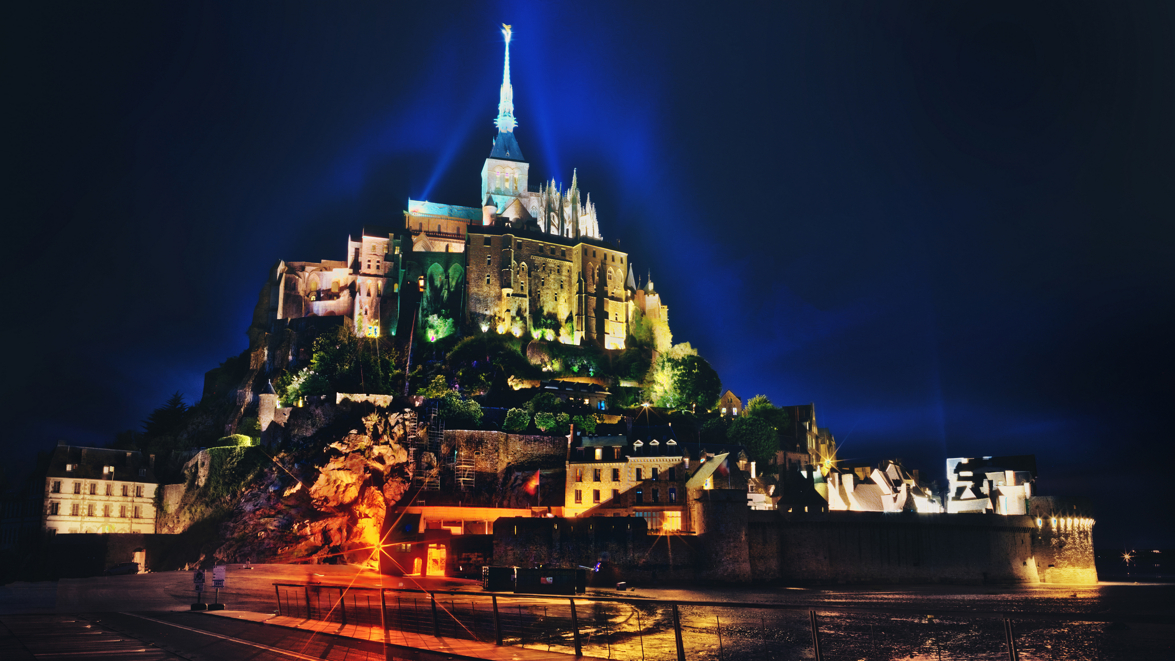 Trey Ratcliff Photography 4K France City Lights Lights Building Night Mont Saint Michel 3840x2160
