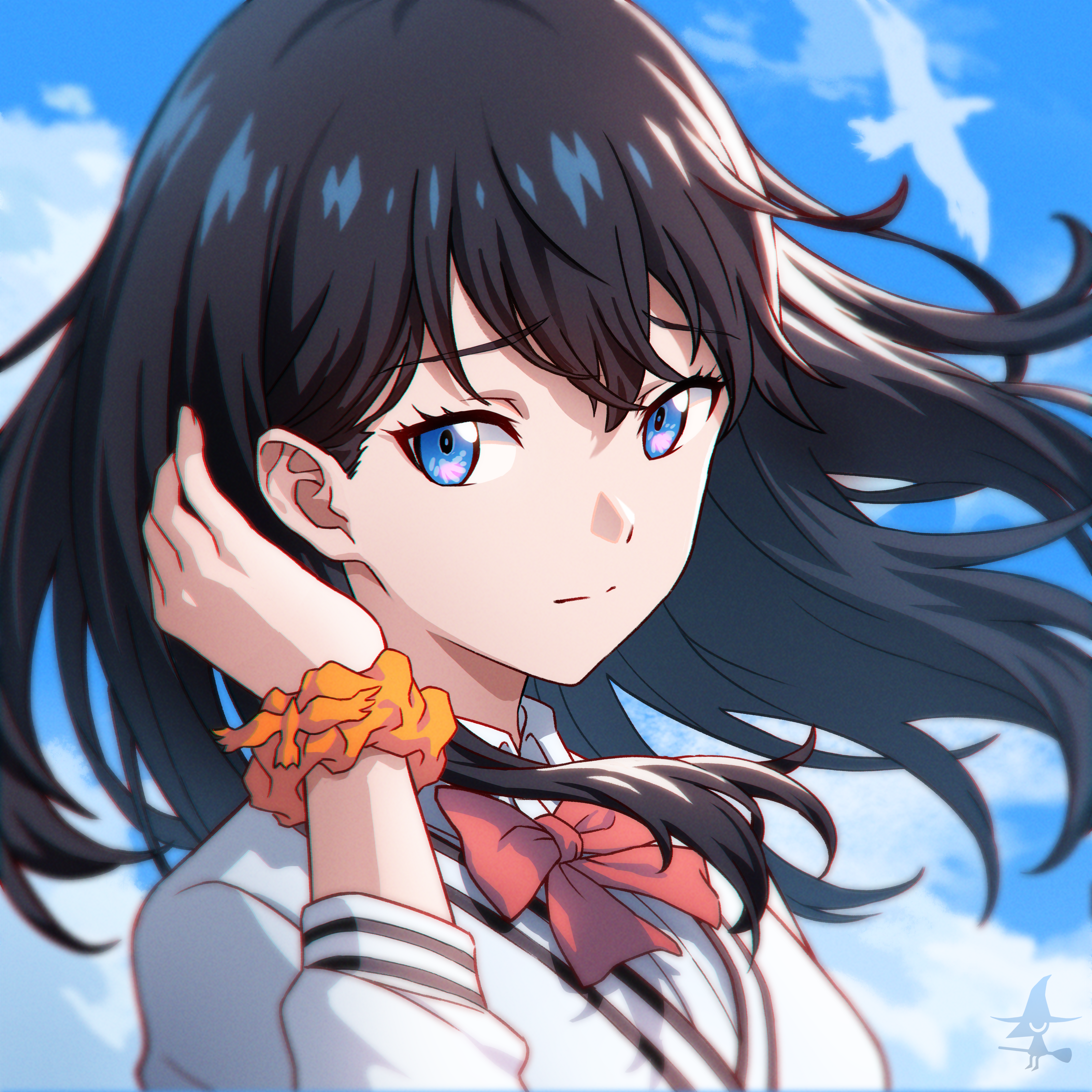 Anime Anime Girls SSSS GRiDMAN Takarada Rikka Long Hair Dark Hair Solo Artwork Digital Art Fan Art 3200x3200
