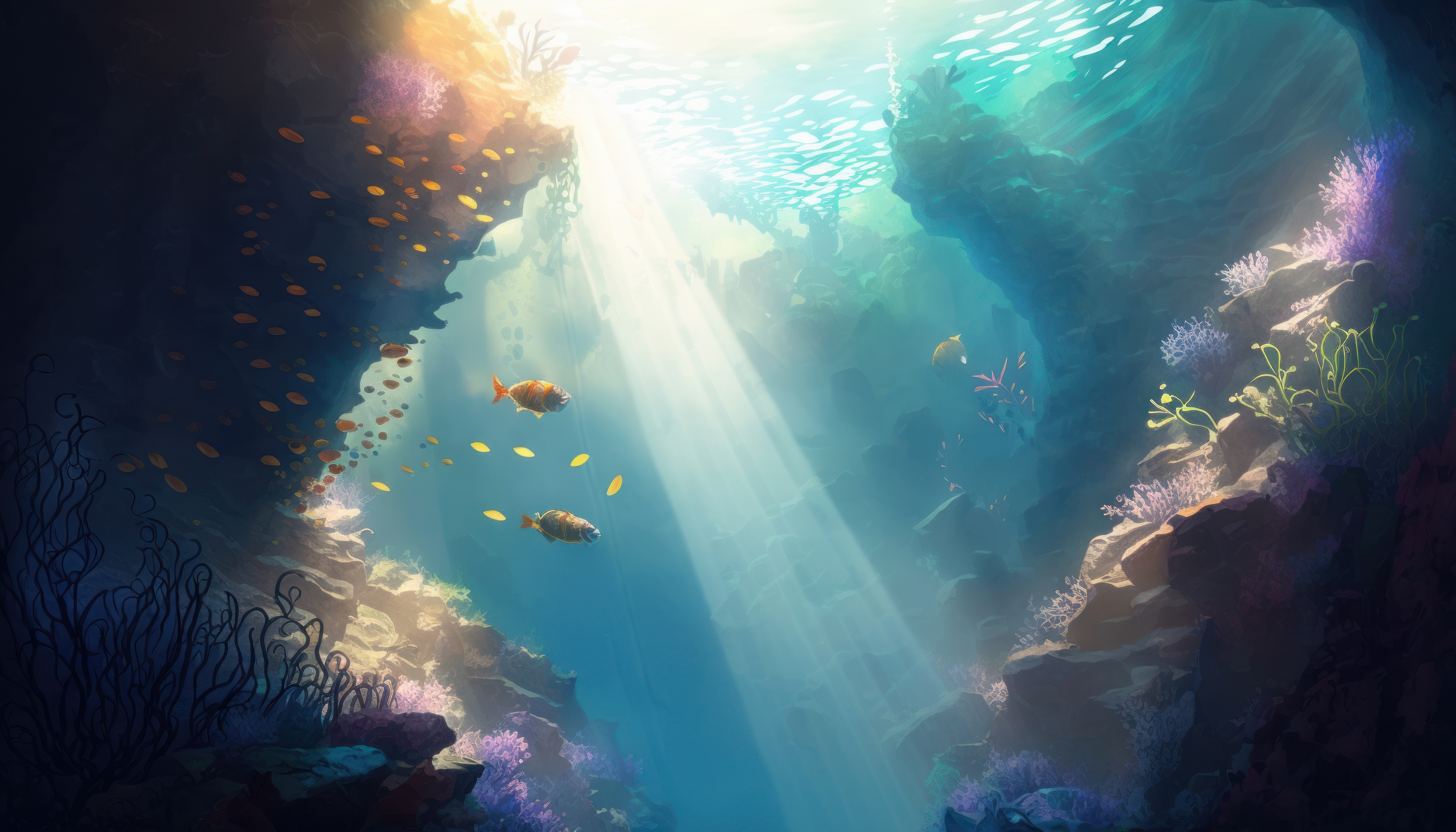 Ai Art Underwater Digital Painting Coral Reef In Water Water Fish Animals 4579x2616