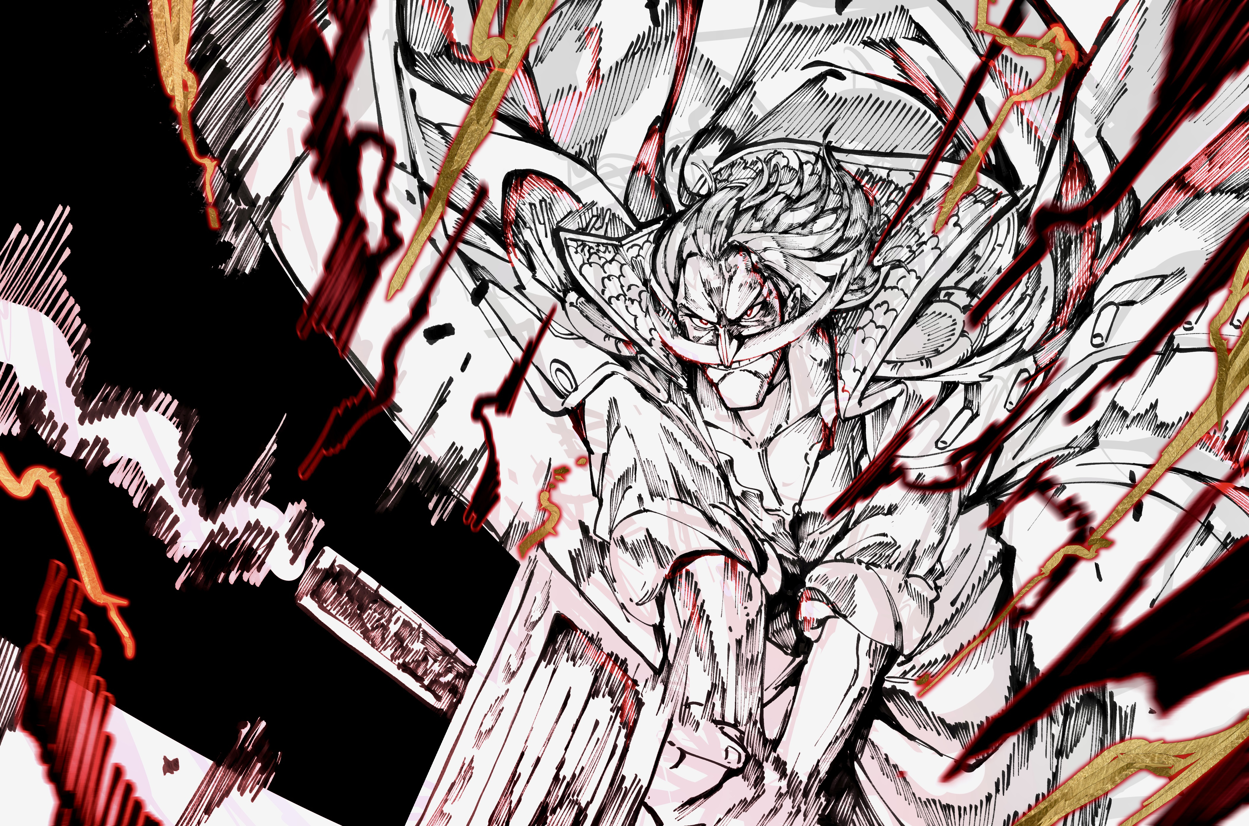 One Piece Edward Newgate Whitebeard Yonkou SATOSHi Anime Boys Fan Art Weapon Drawing 4212x2785