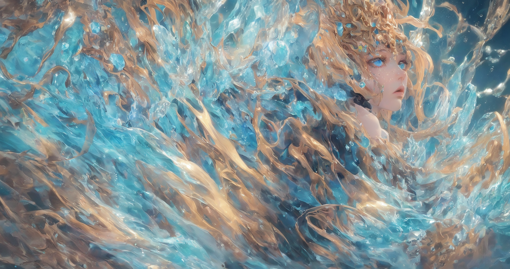 Magical Baekto Last Origin Anime Girls In Water Blue Eyes Ai Art Digital Art Water 2048x1080