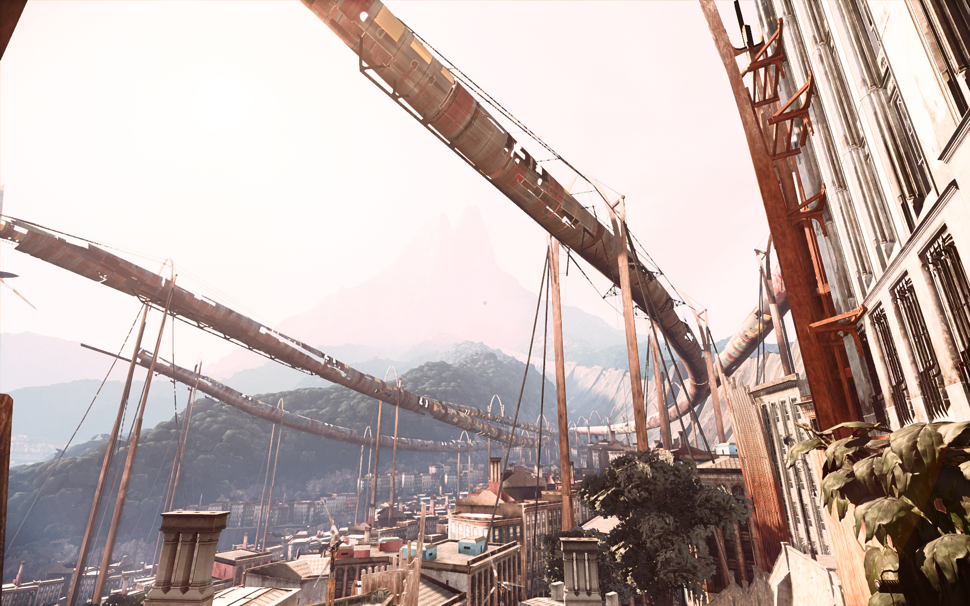 Dishonored 2 Bethesda Softworks Video Games CGi Mountains City Building Leaves 1920x1200
