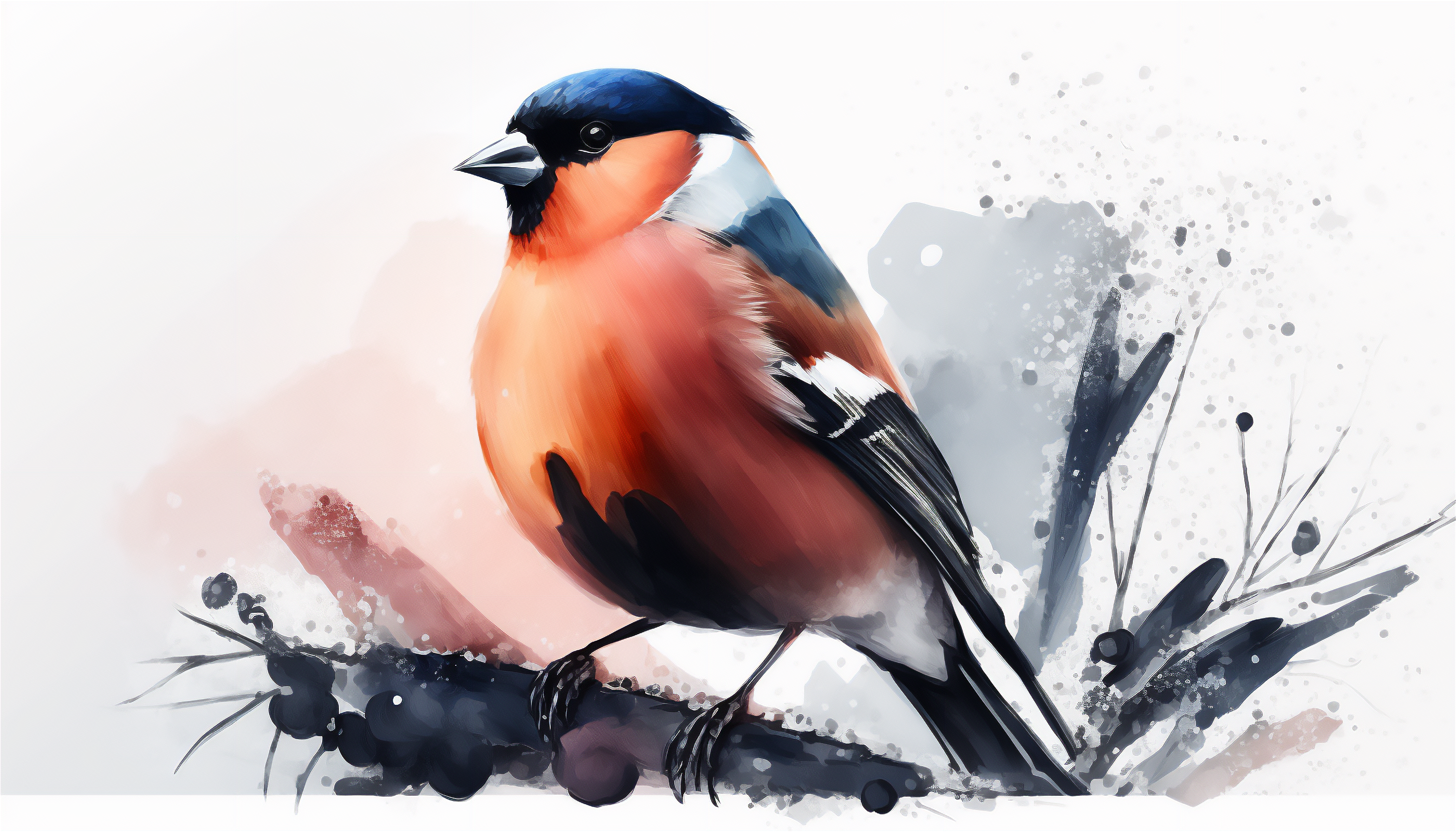 Ai Art Bullfinch Watercolor Style Birds Animals 3136x1792
