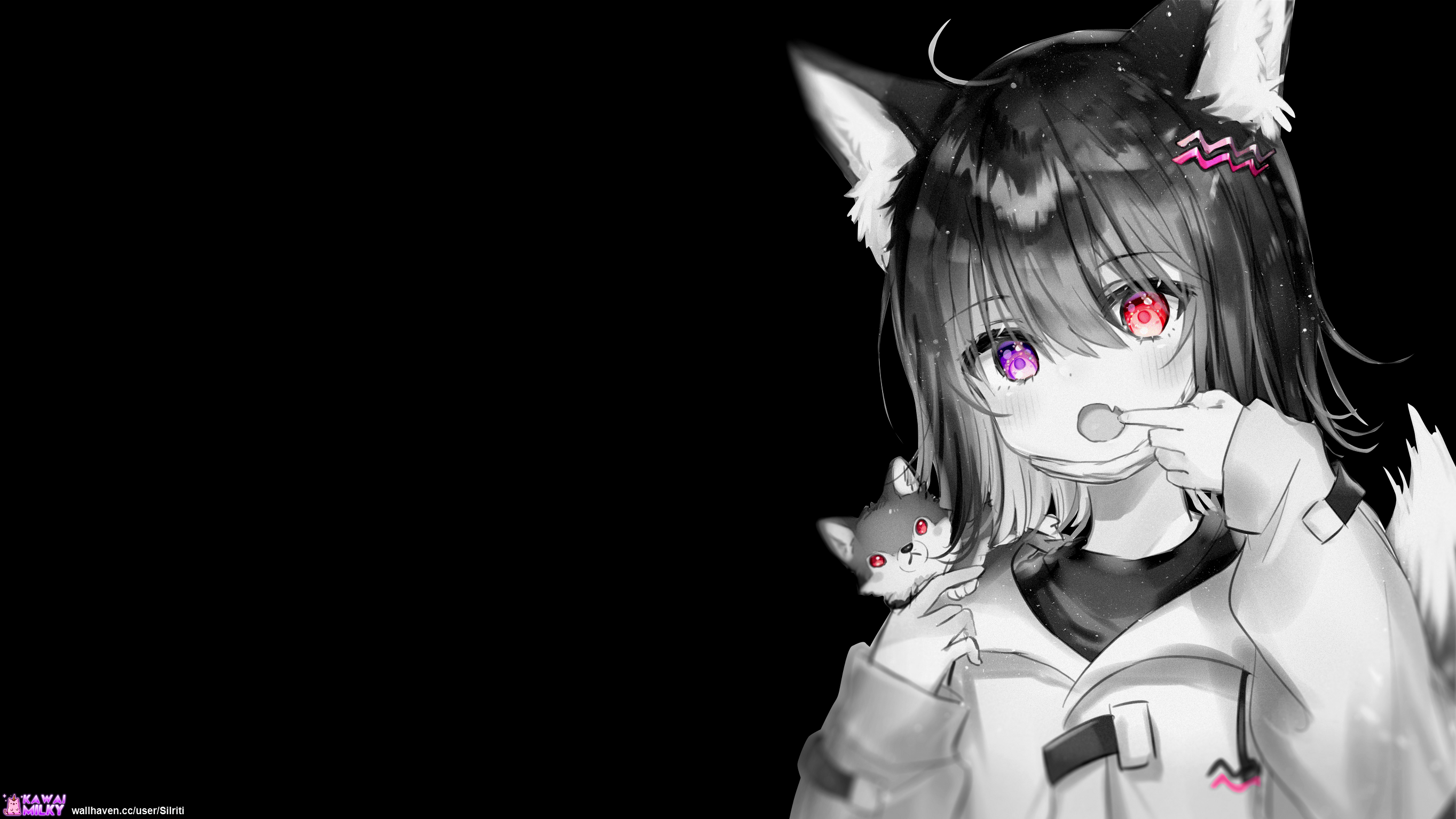 Black Background Dark Background Simple Background Anime Girls Selective  Coloring Fox Girl Fox Ears Wallpaper - Resolution:2727x1534 - ID:1352143 -  