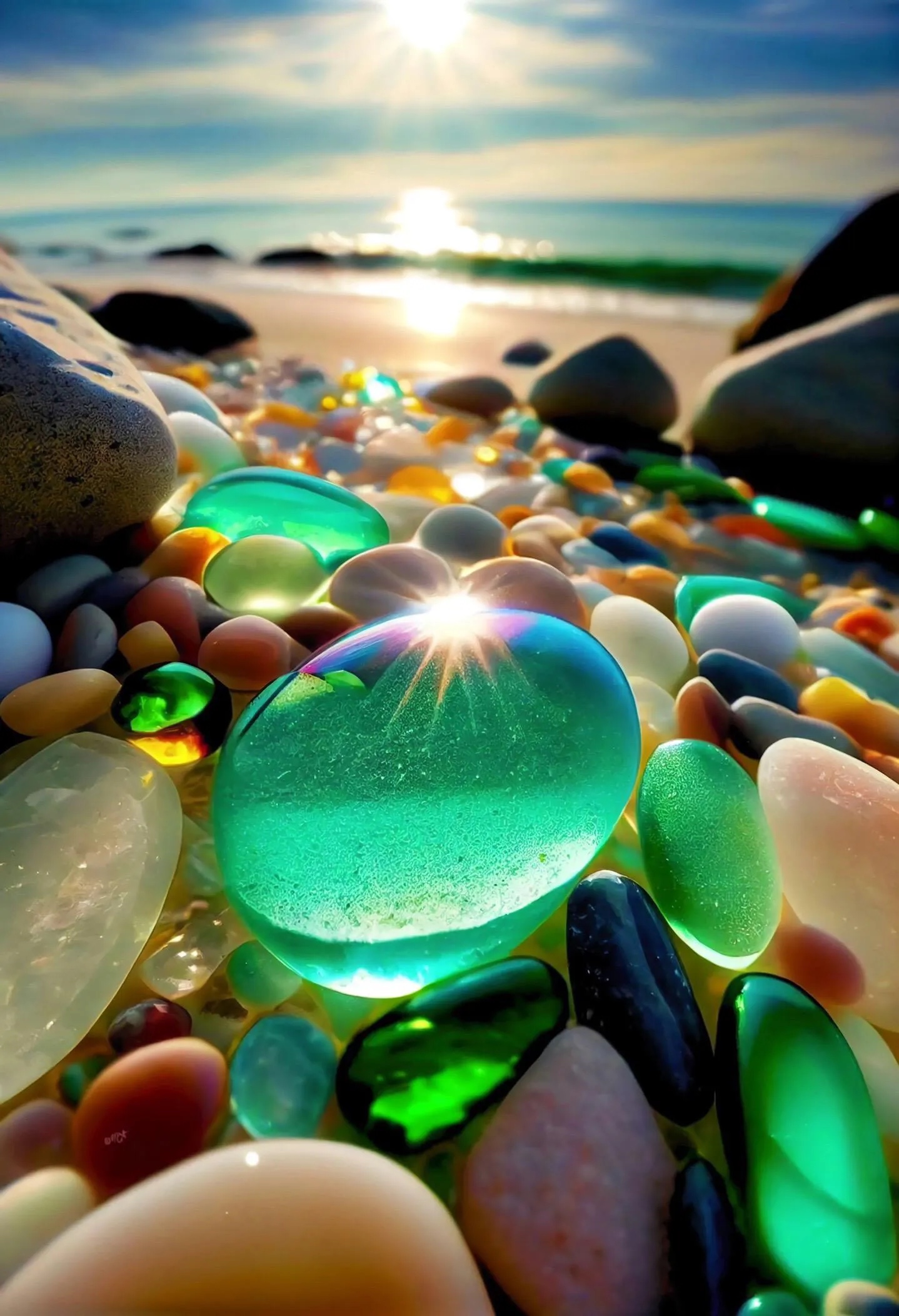 Nature Stone Island Colourful Stone Cellphone Vertical Sunlight Waves Beach 1438x2104