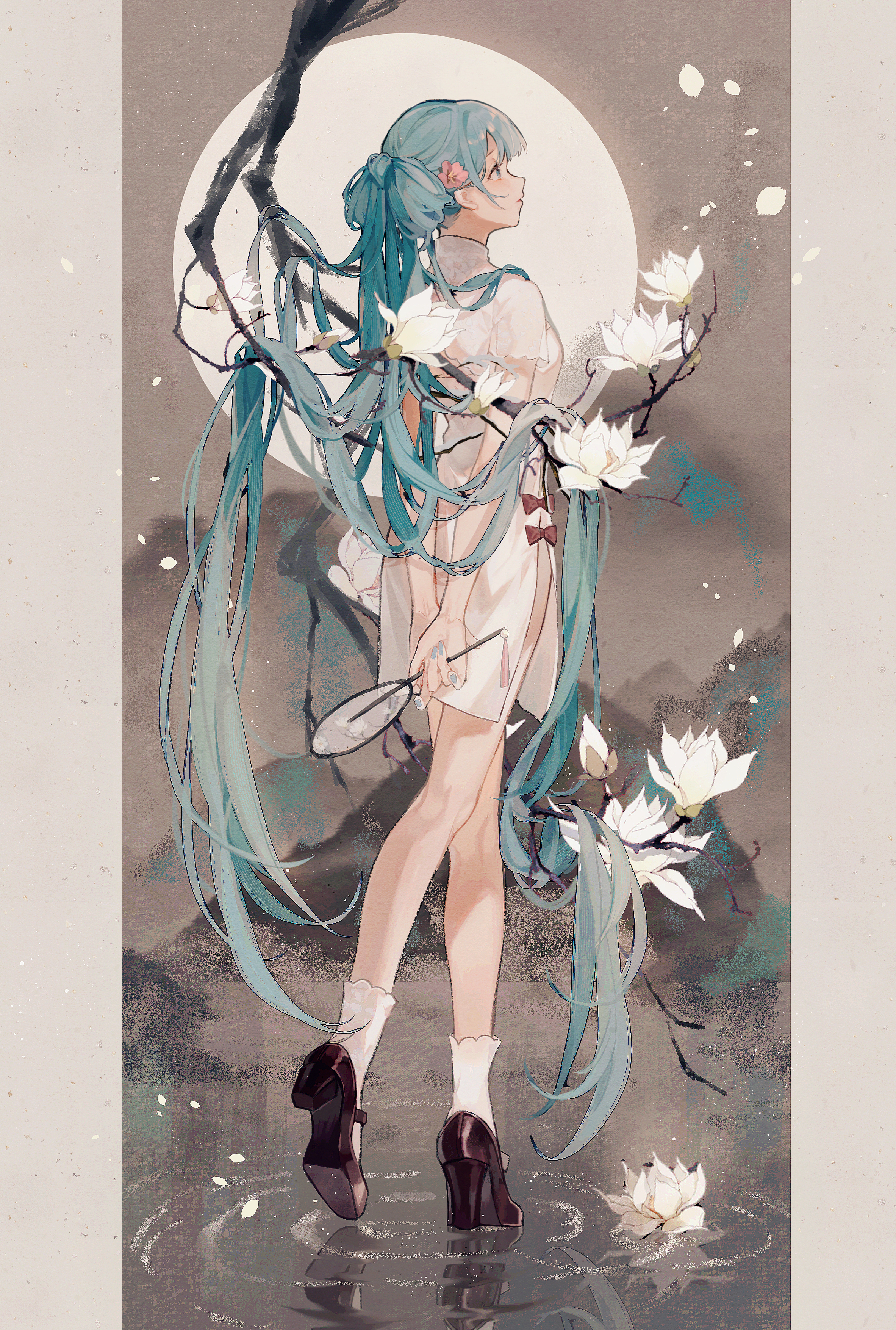 Anime Girls Artwork Lotus Long Hair Water Heels Cheongsam 2365x3508