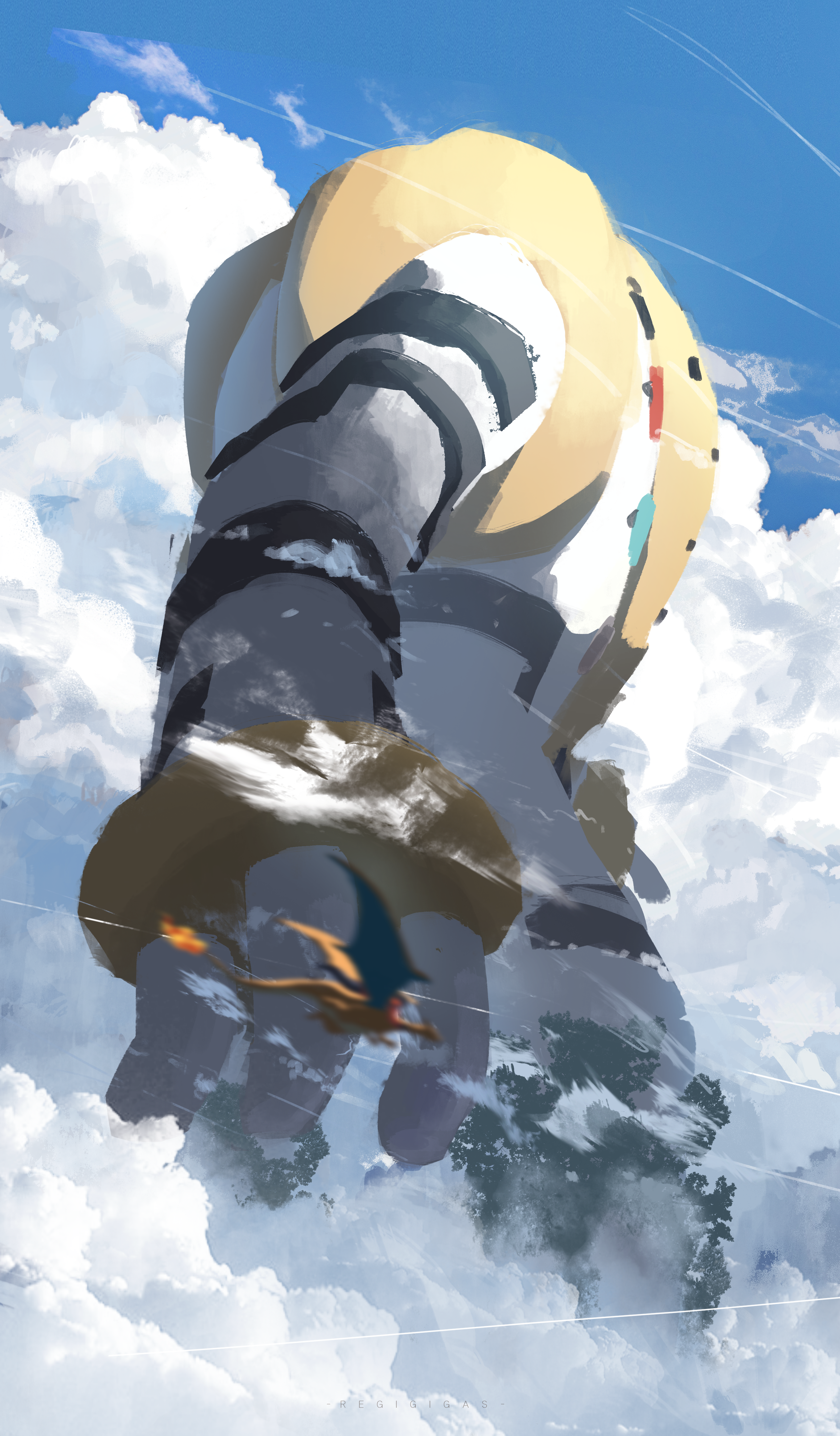 Asteroid Artist Pokemon Anime Anime Creatures Charizard Clouds Regigigas 3156x5393