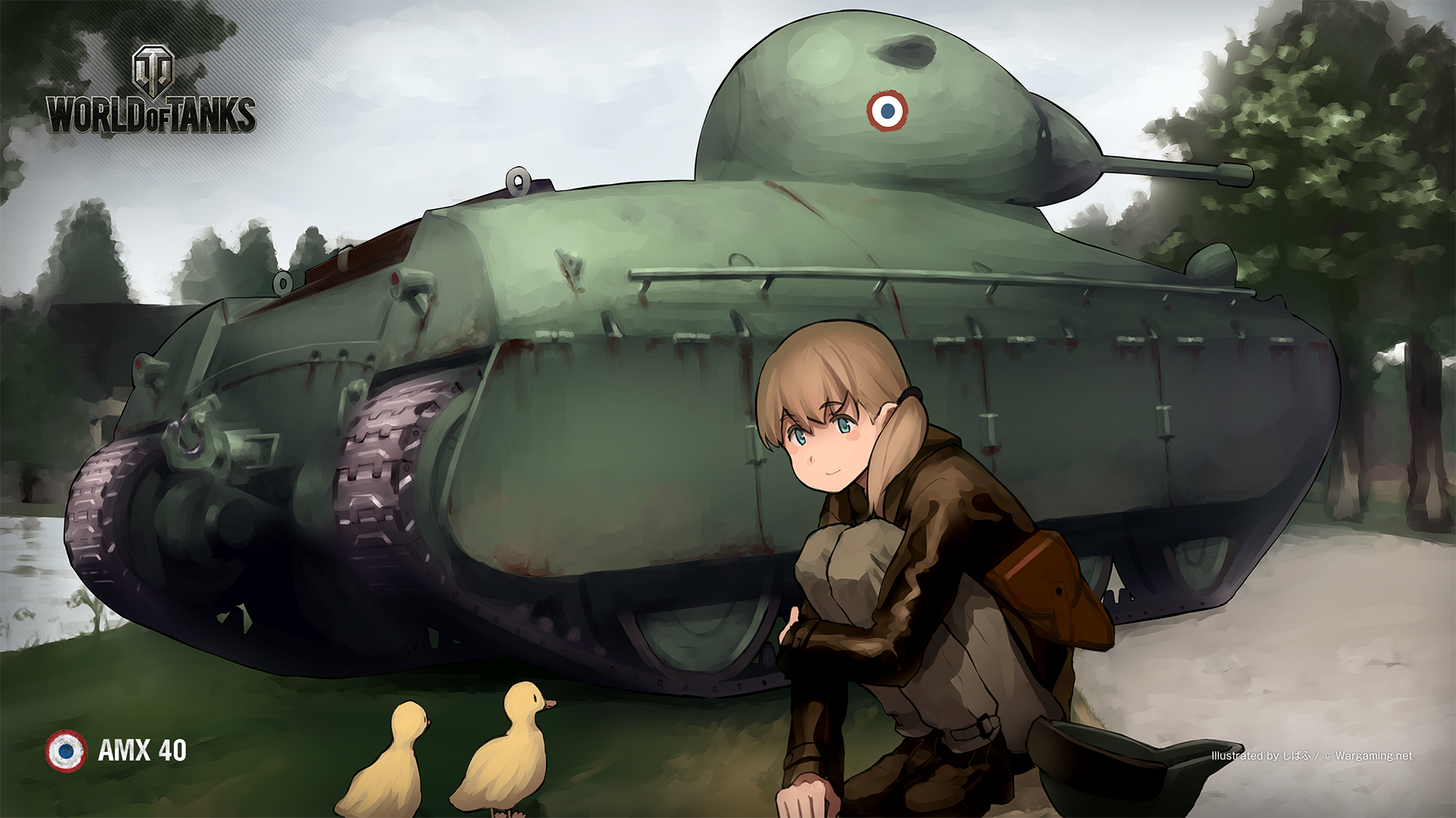 World Of Tanks Kantai Collection Anime Girls Military Vehicle Tank Logo Trees Looking At Viewer Blon 1920x1080