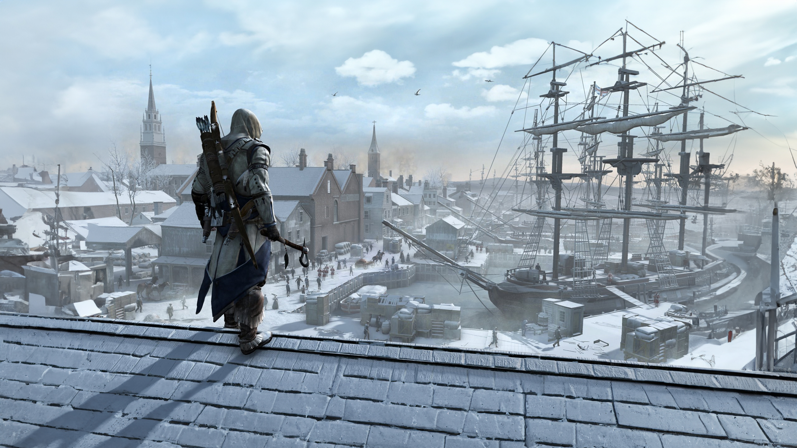 Photoshop Generative Fill Assassins Creed Winter Video Games Assassins Creed Iii Connor Kenway Axes  2560x1440