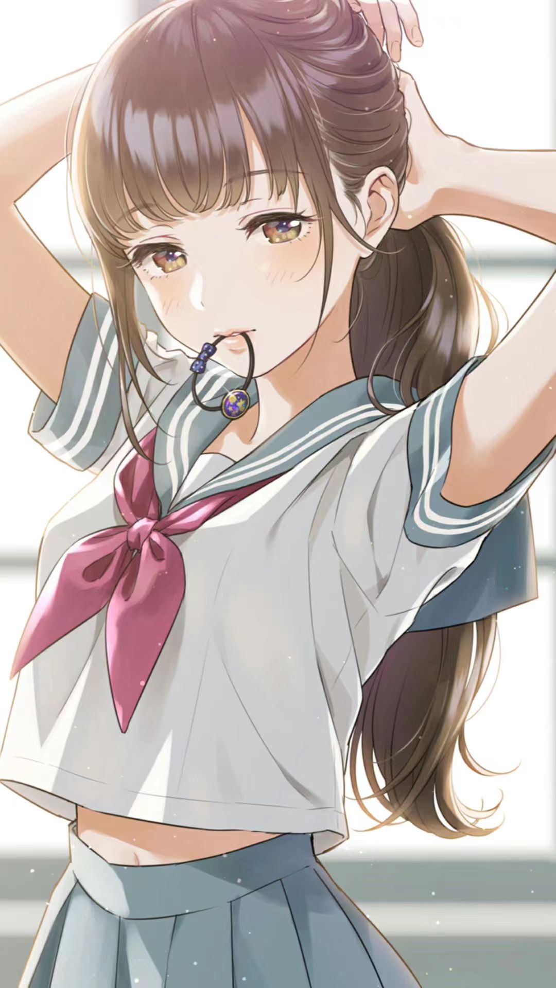 400190 anime girl long hair brunette white dress ponytail white  background blue eyes anime wallpaper hd free download 1688x3000  Rare  Gallery HD Wallpapers