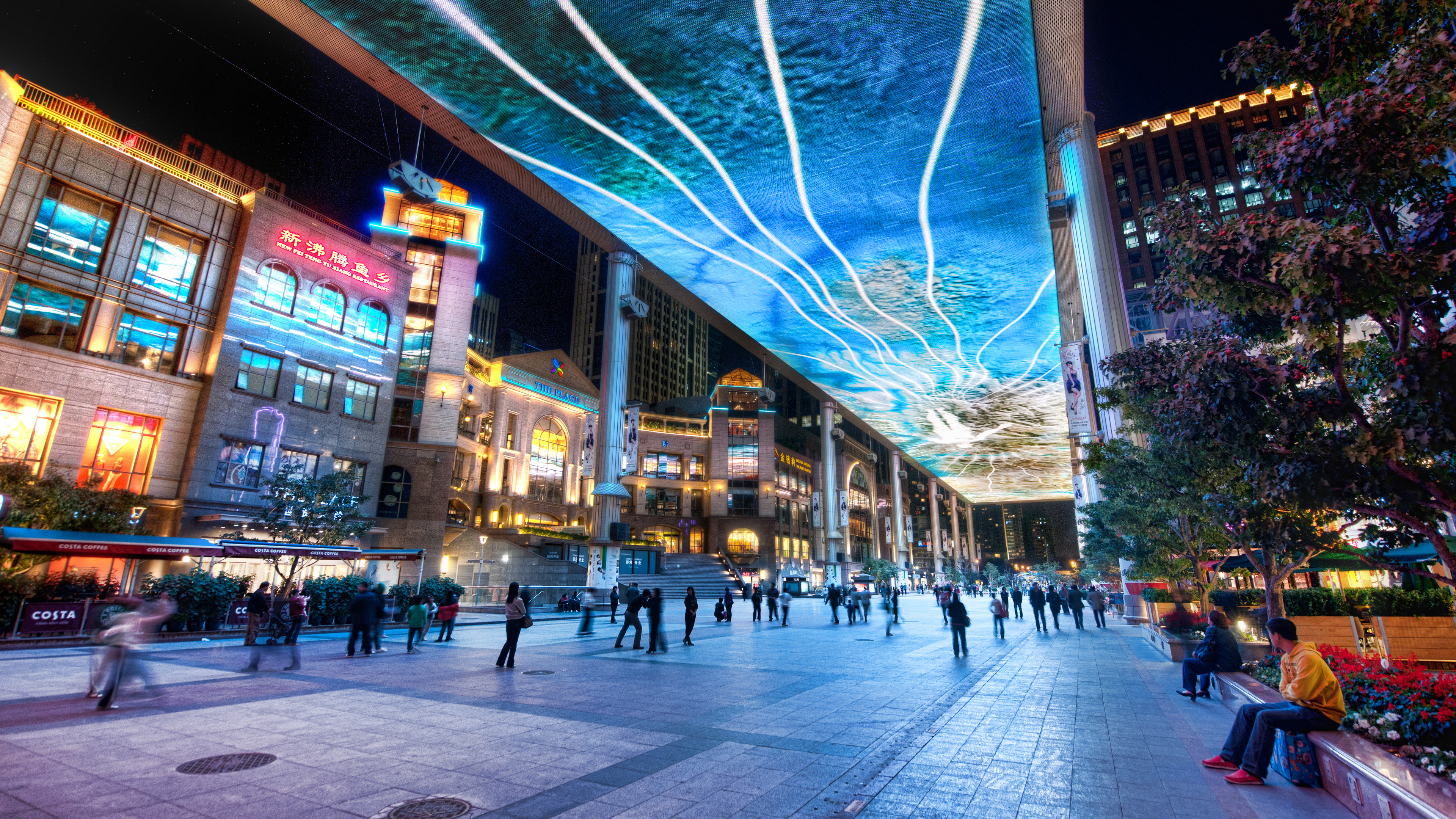 China Photography Trey Ratcliff Beijing Skystreet Lights People Trees 3840x2160