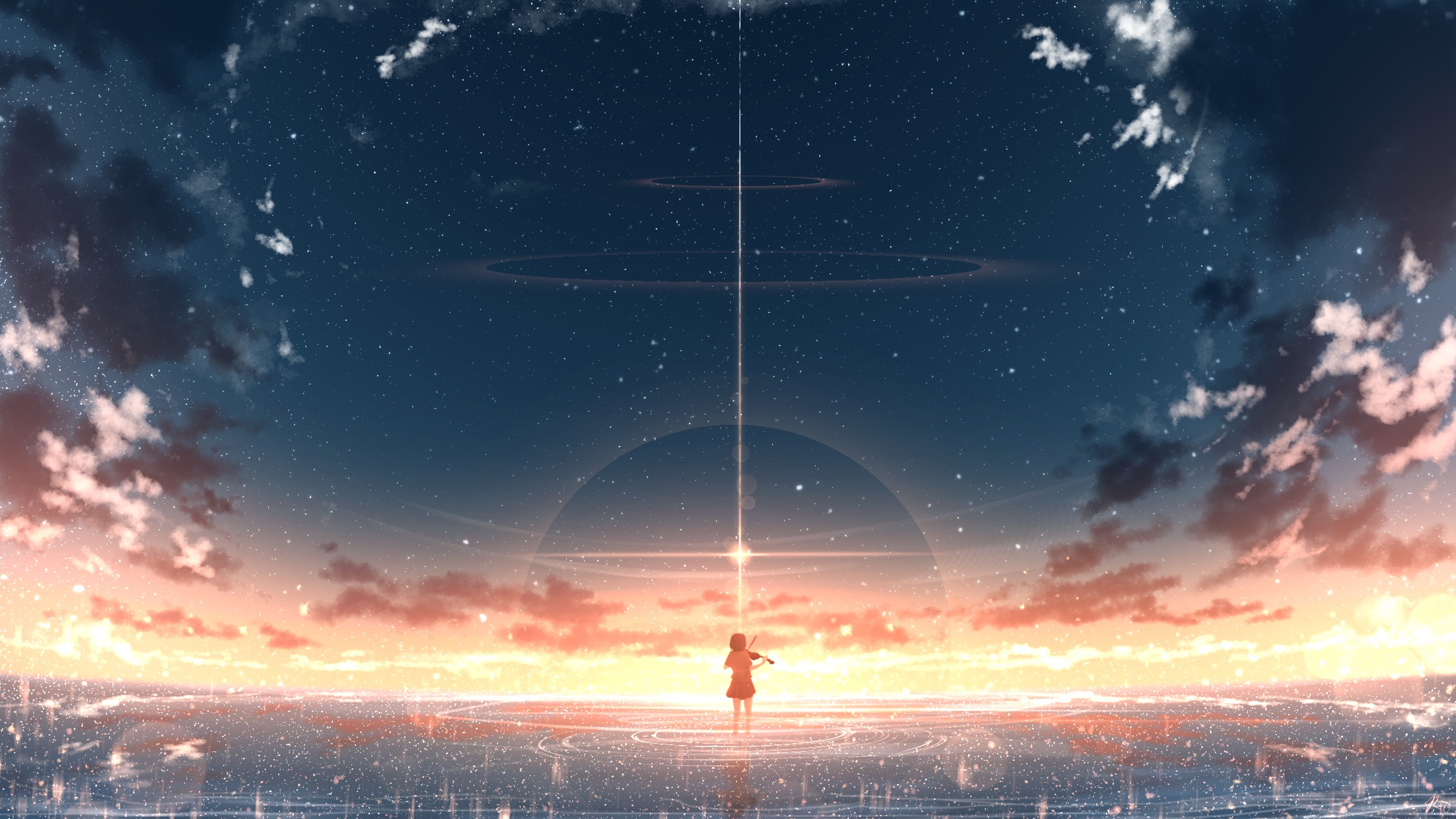 Anime Sunset Starred Sky The Place Promised In Our Early Days Stars Violin Musical Instrument 2204x1240