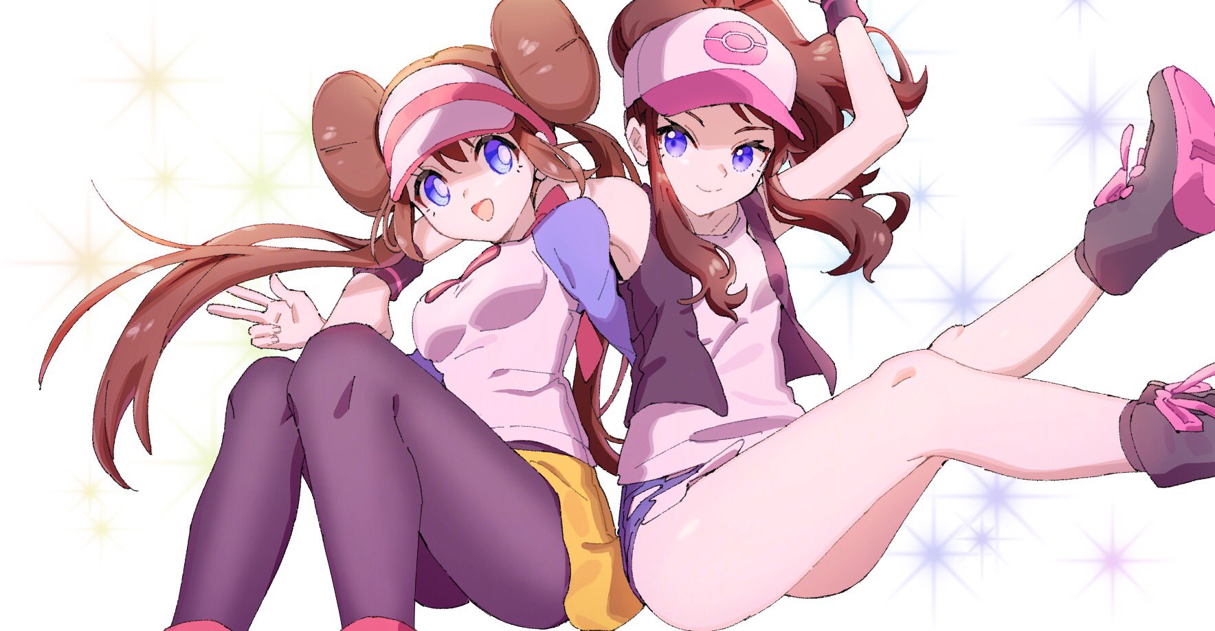 Anime Anime Girls Pokemon Rosa Pokemon Hilda Pokemon Long Hair Twintails Ponytail Brunette Two Women 1768x918