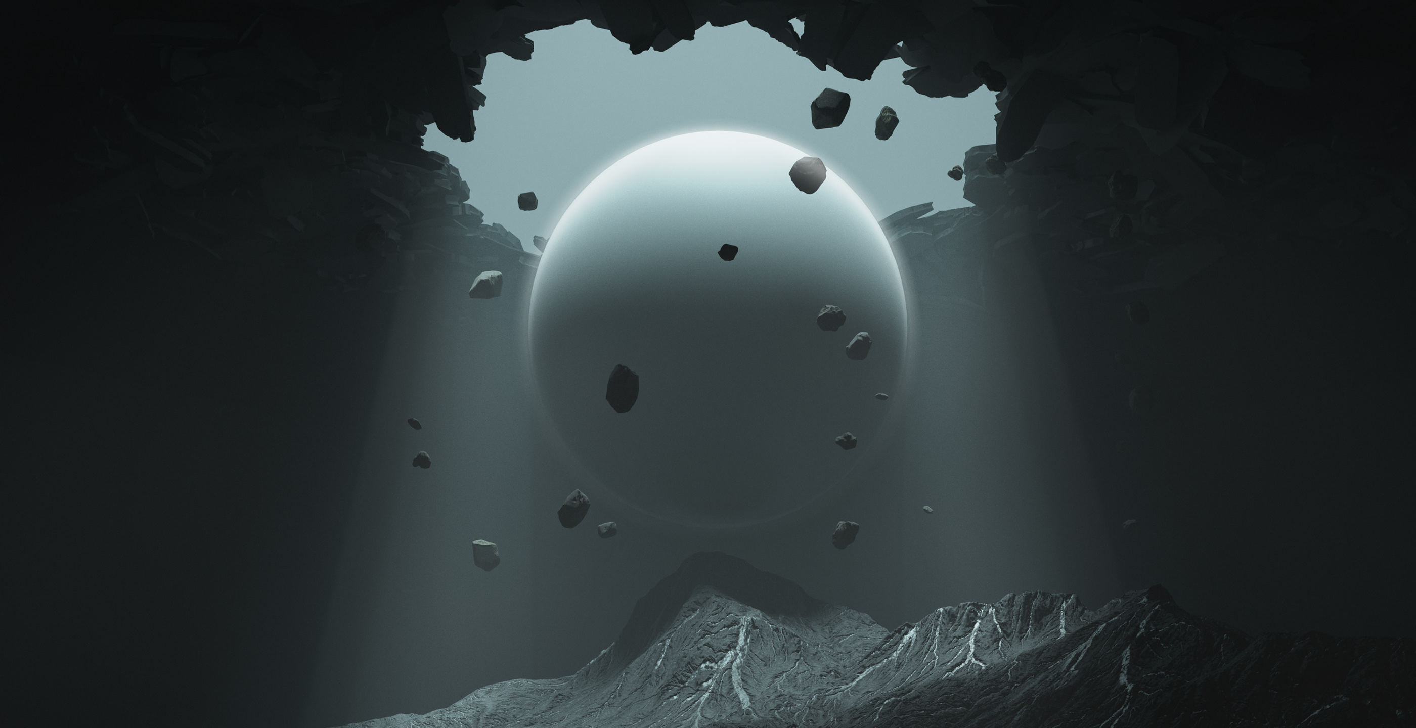 Digital Digital Art Artwork Illustration 3D Abstract Cave Destruction Ball 2800x1440