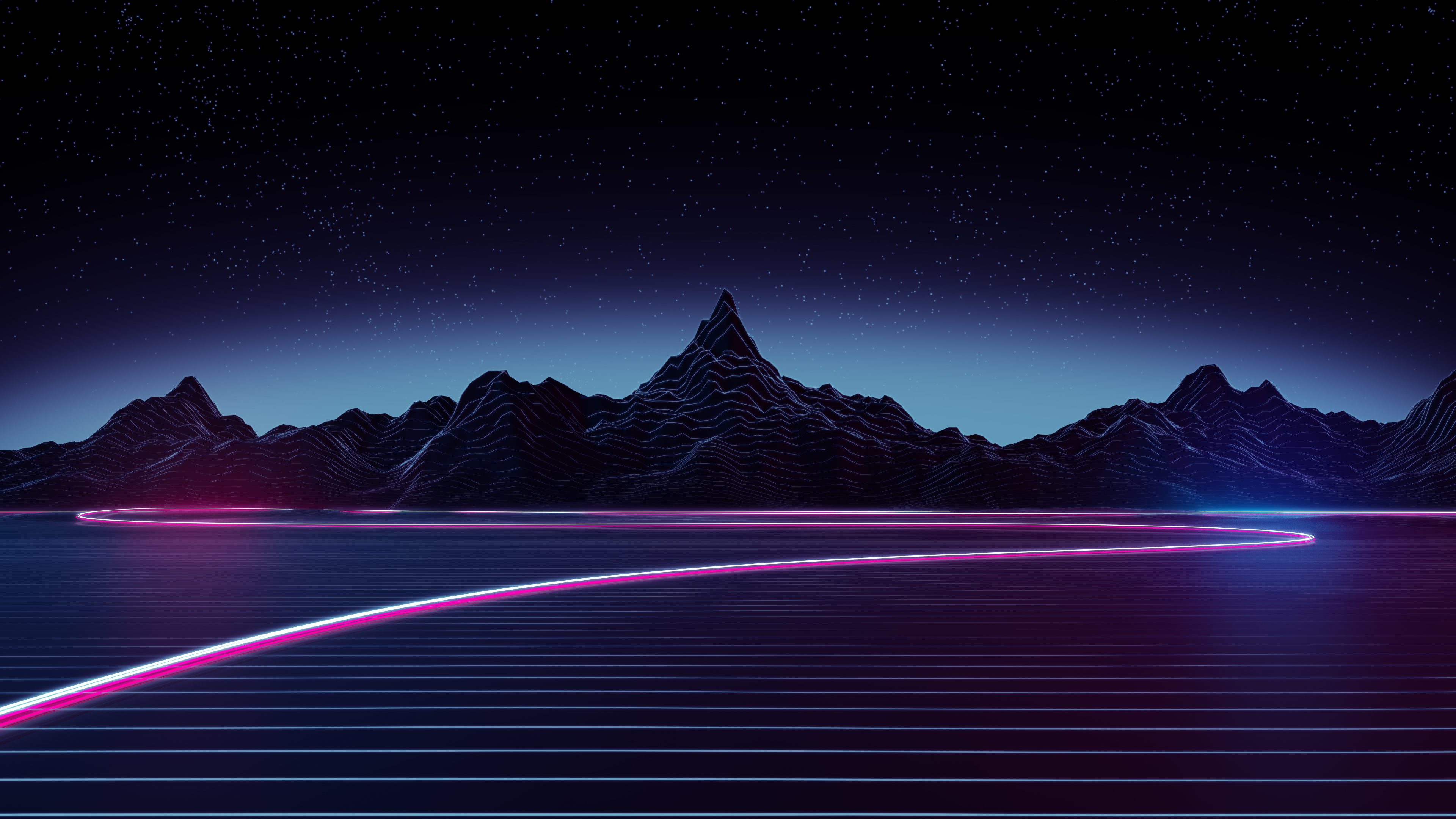 Digital Art Artwork Illustration Cyberpunk Synthwave Mountains Abstract Lines Stars Retrowave 3840x2160