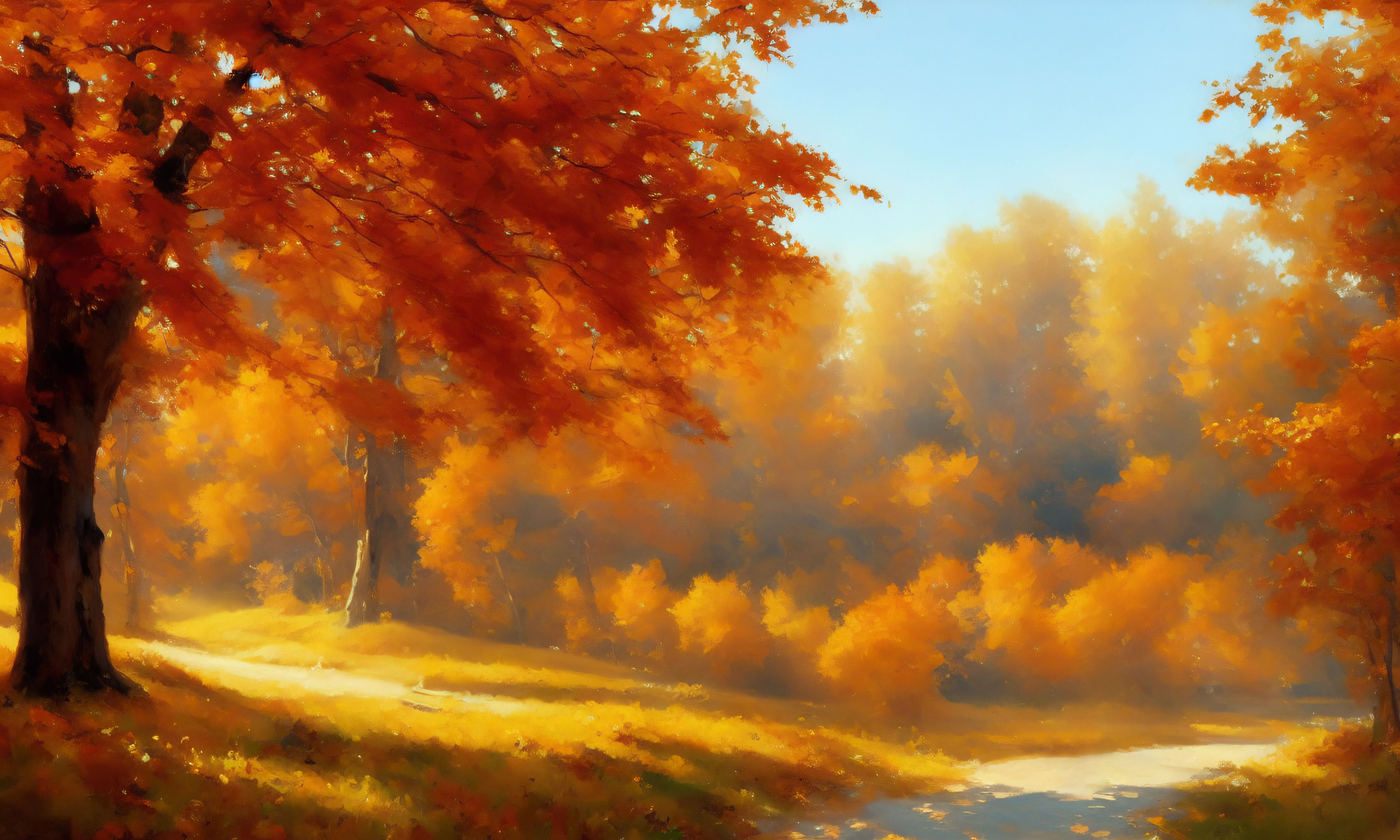 Fall Ai Art Leaves Warm Colors Landscape Trees Nature 4000x2400
