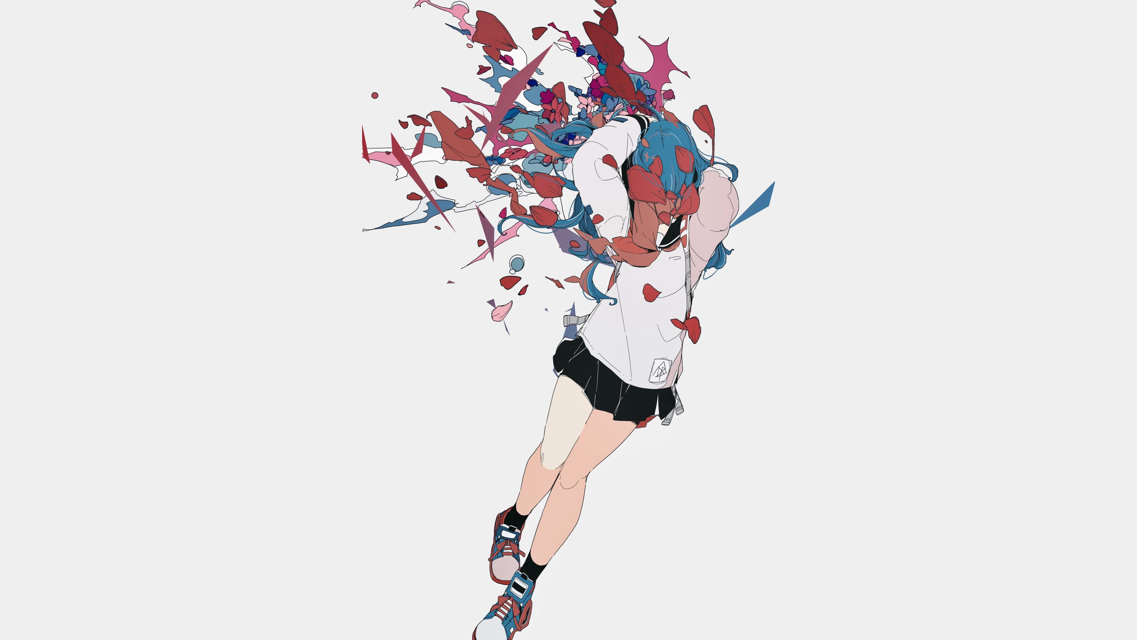 Daisukerichard Anime Girls Original Characters Petals Flowers Minimalism White Background Simple Bac 3840x2160