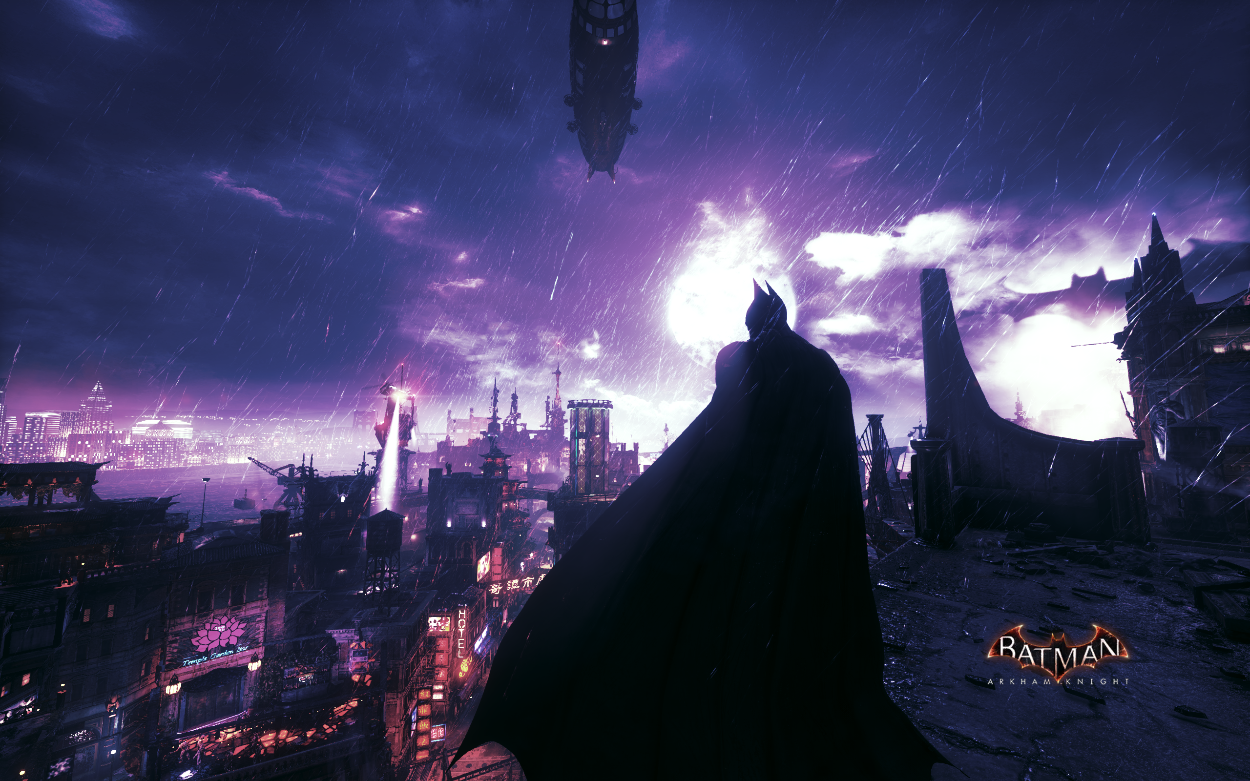 Batman Arkham Knight Screen Shot PC Gaming Video Games Superhero Rain City Night Logo Batman 2560x1600