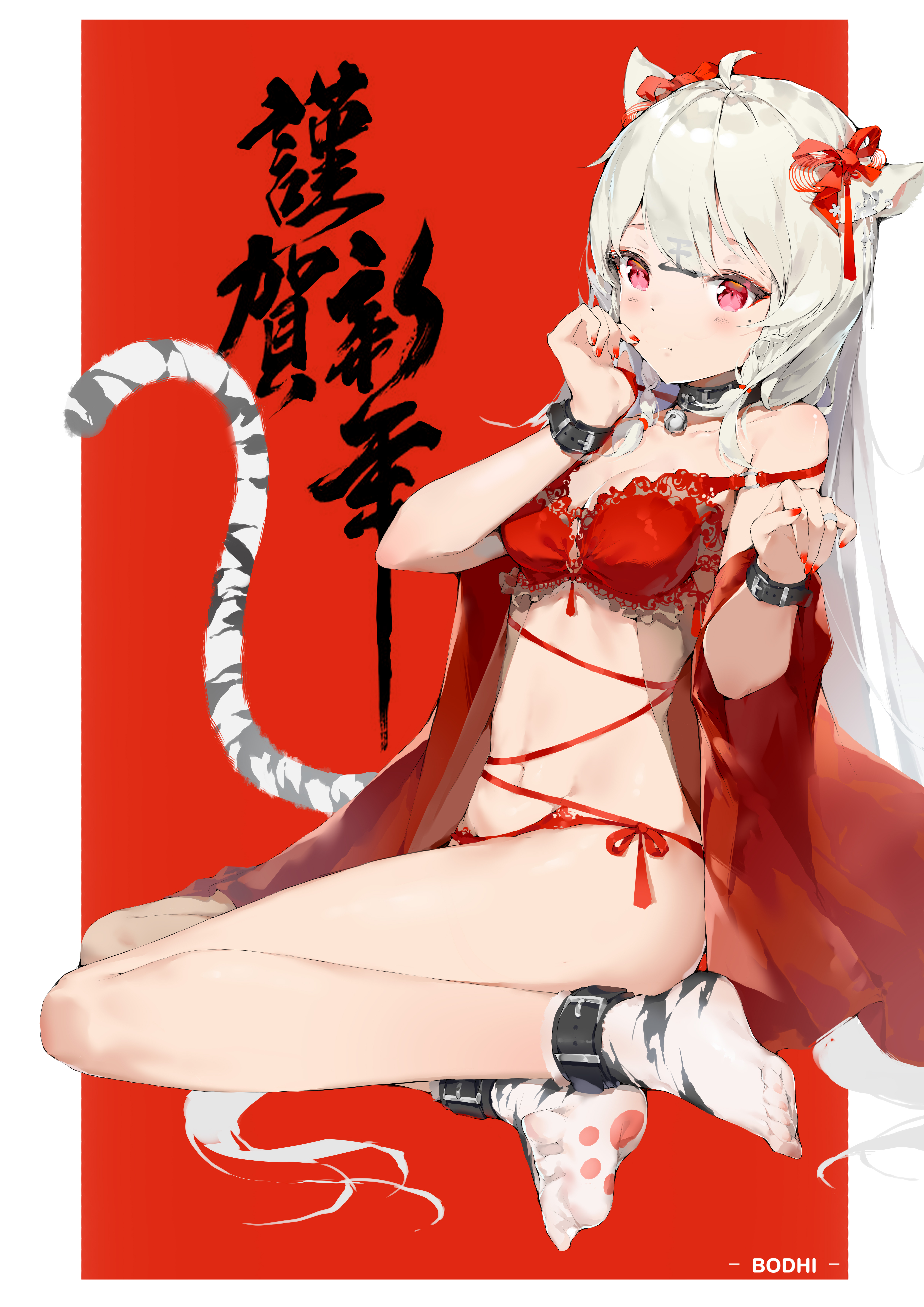 Spring Festival Chinese Characteristics Bodhi Wushushenghua Anime Girls Cat Girl Cat Ears Cat Tail R 4961x7016