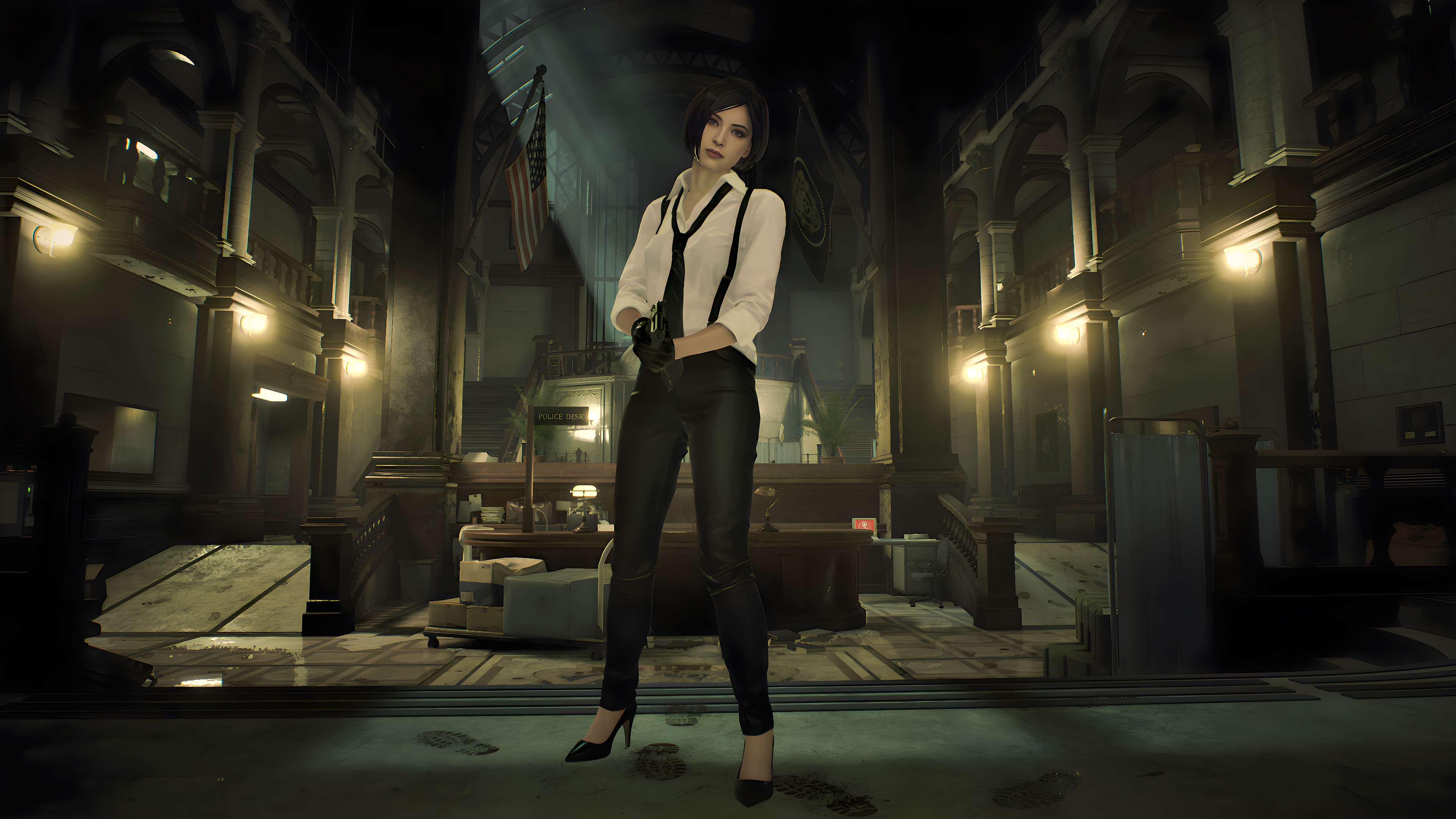 Ada Wong Resident Evil 2 Remake Video Games Video Game Characters Video Game Girls CGi Gun Heels Tie 3840x2159