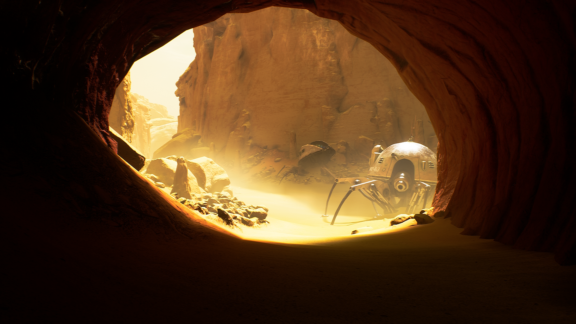 Video Game Art Screen Shot Video Games The Invincible Gaming Series Sunlight Robot Cave Desert Rocks 1920x1080