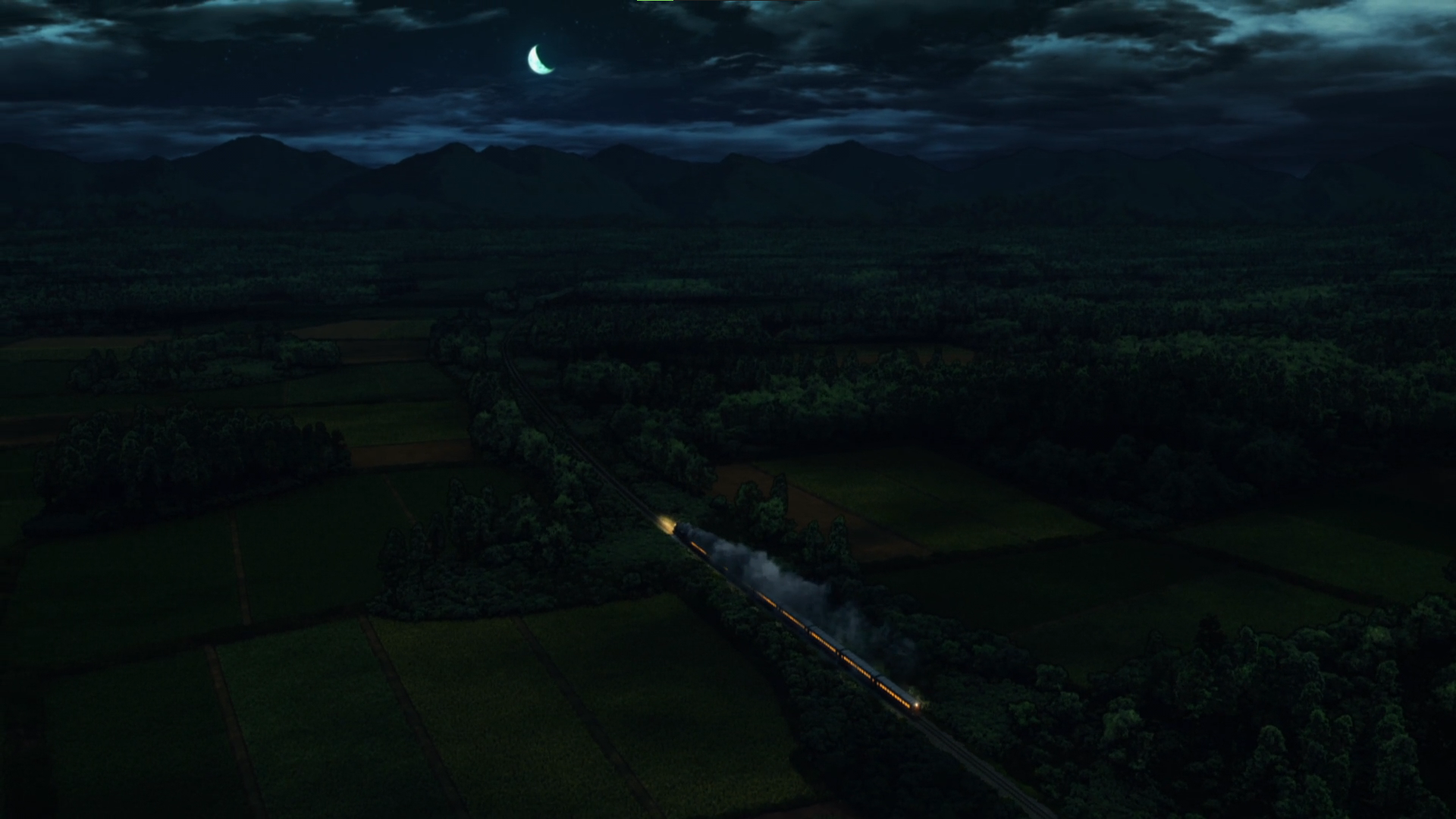 Kimetsu No Yaiba Anime Anime Screenshot Night Moon Crescent Moon Sky Clouds Train 1920x1080