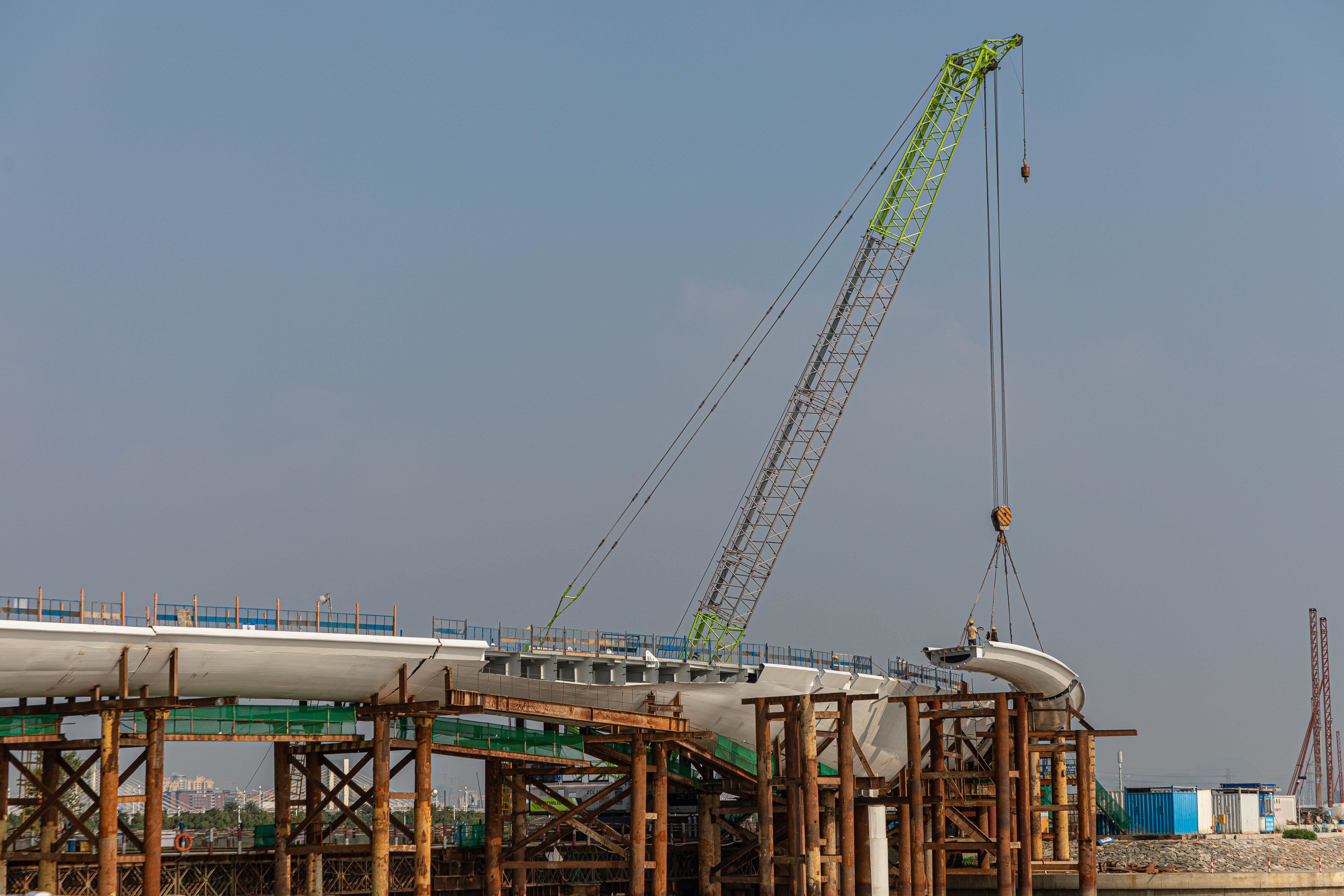 Photography Construction Bridge Construction Site Cranes Machine Workers Helmet Sky Working 6448x4299