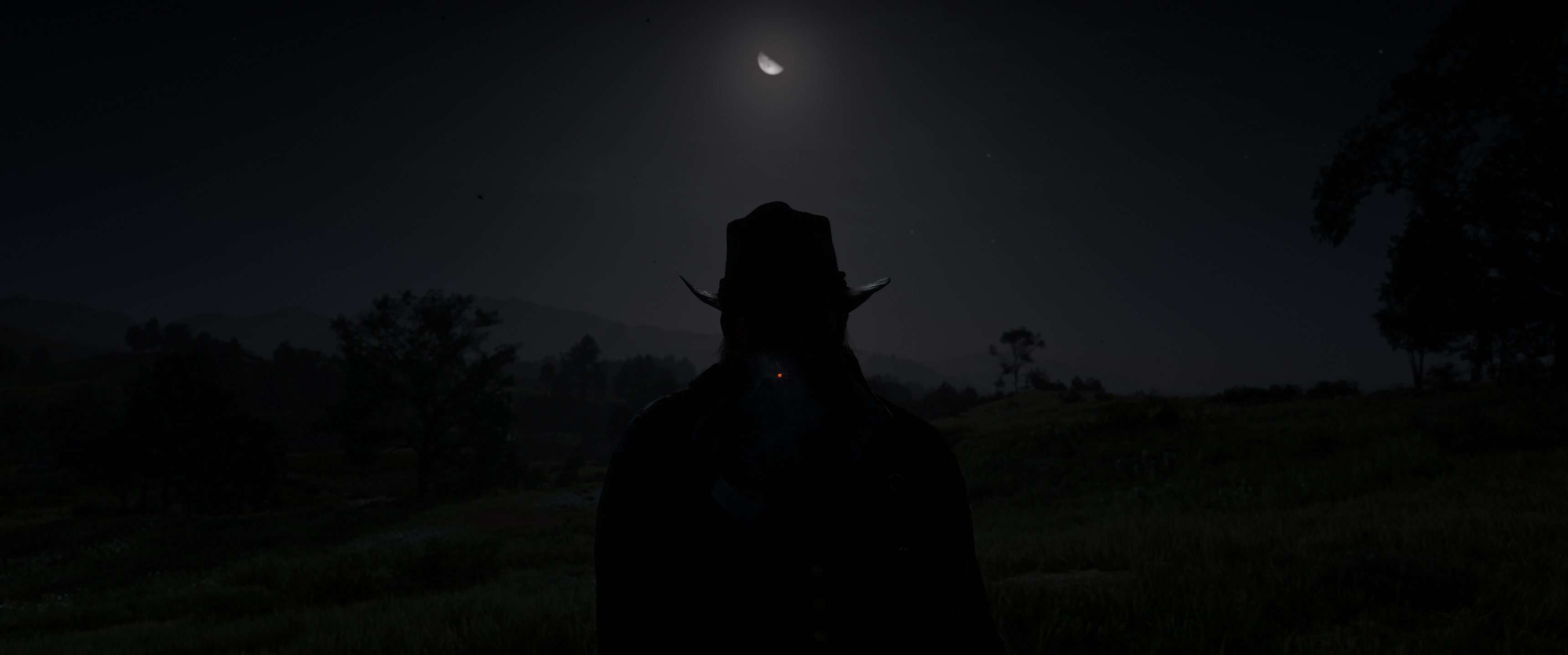 Red Dead Redemption 2 Arthur Morgan CGi Video Games Night Dark Background Hat Video Game Characters  3439x1437