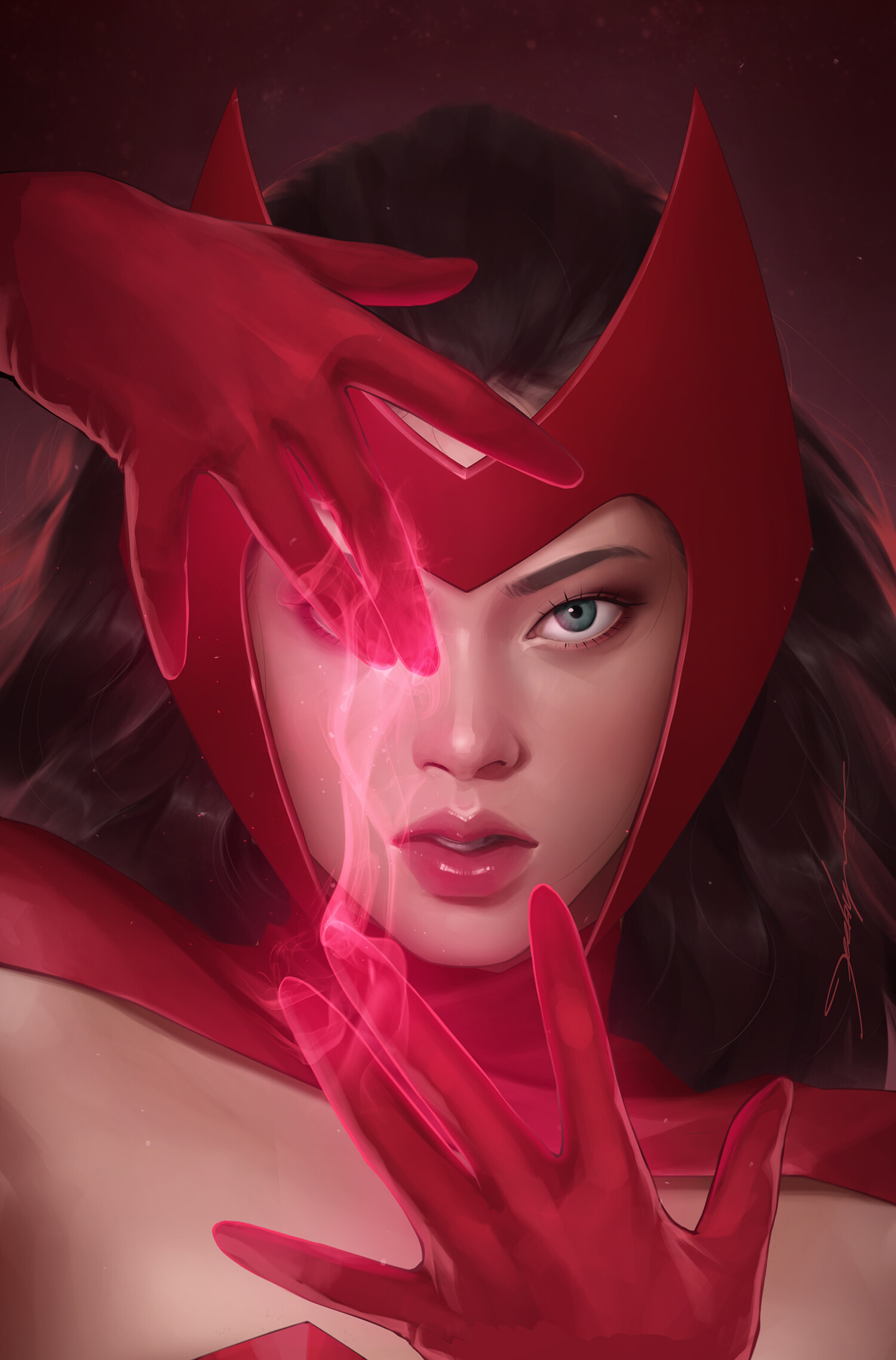 JeeHyung Lee Women Face Artwork Looking At Viewer Scarlet Witch Marvel Comics 1500x2277