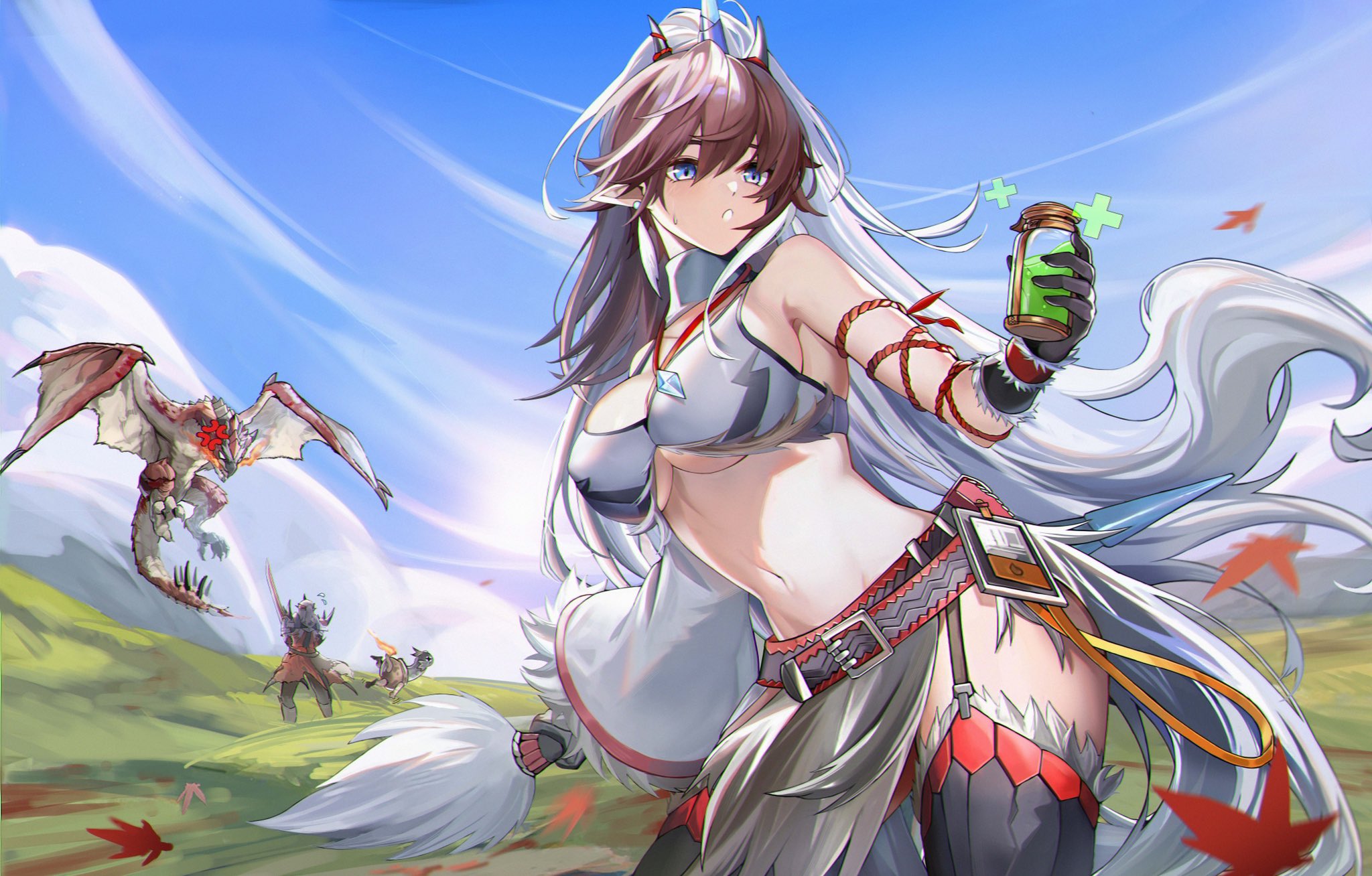 Monster Hunter Rathalos Potions Anime Girls Arknights Kirin X Yato Arknights Pointy Ears Creature Cl 2048x1308