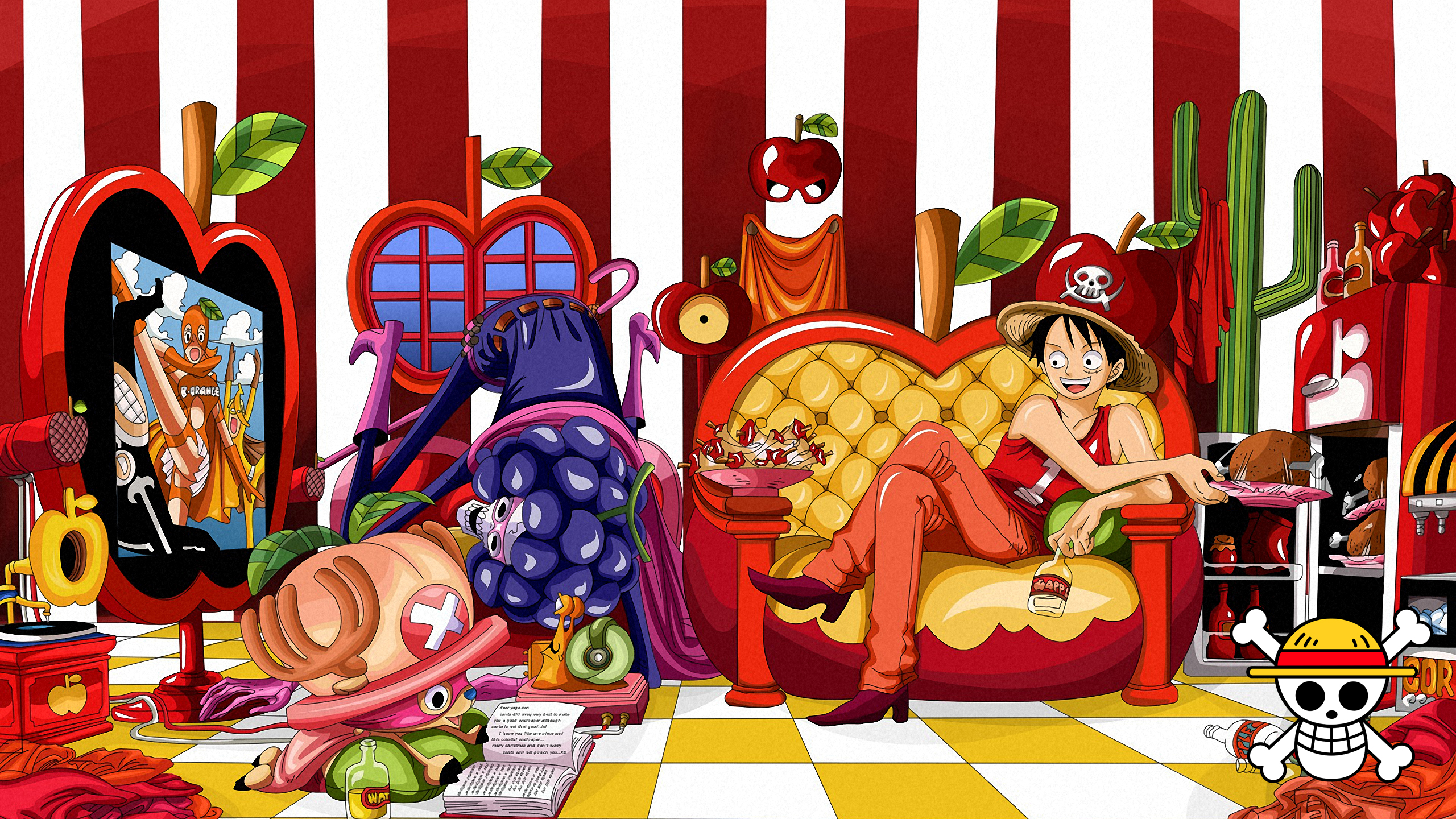One Piece Monkey D Luffy Chopper Brook Anime Boys Legs Crossed Colorful 2560x1440