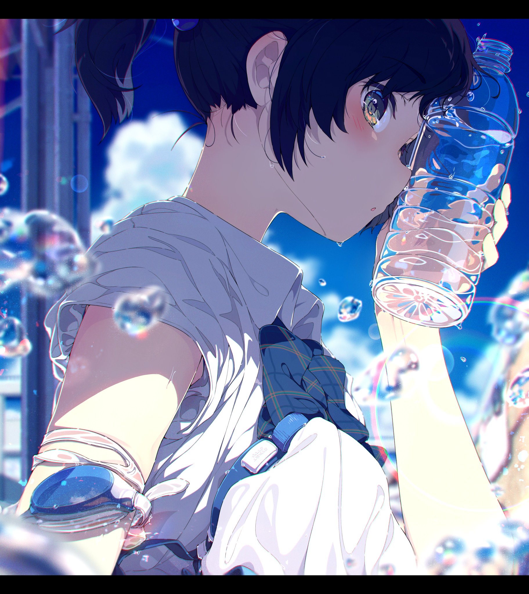 Anime Girls School Uniform Bottles Water Artwork Ogipote Water Bottle 1823x2048