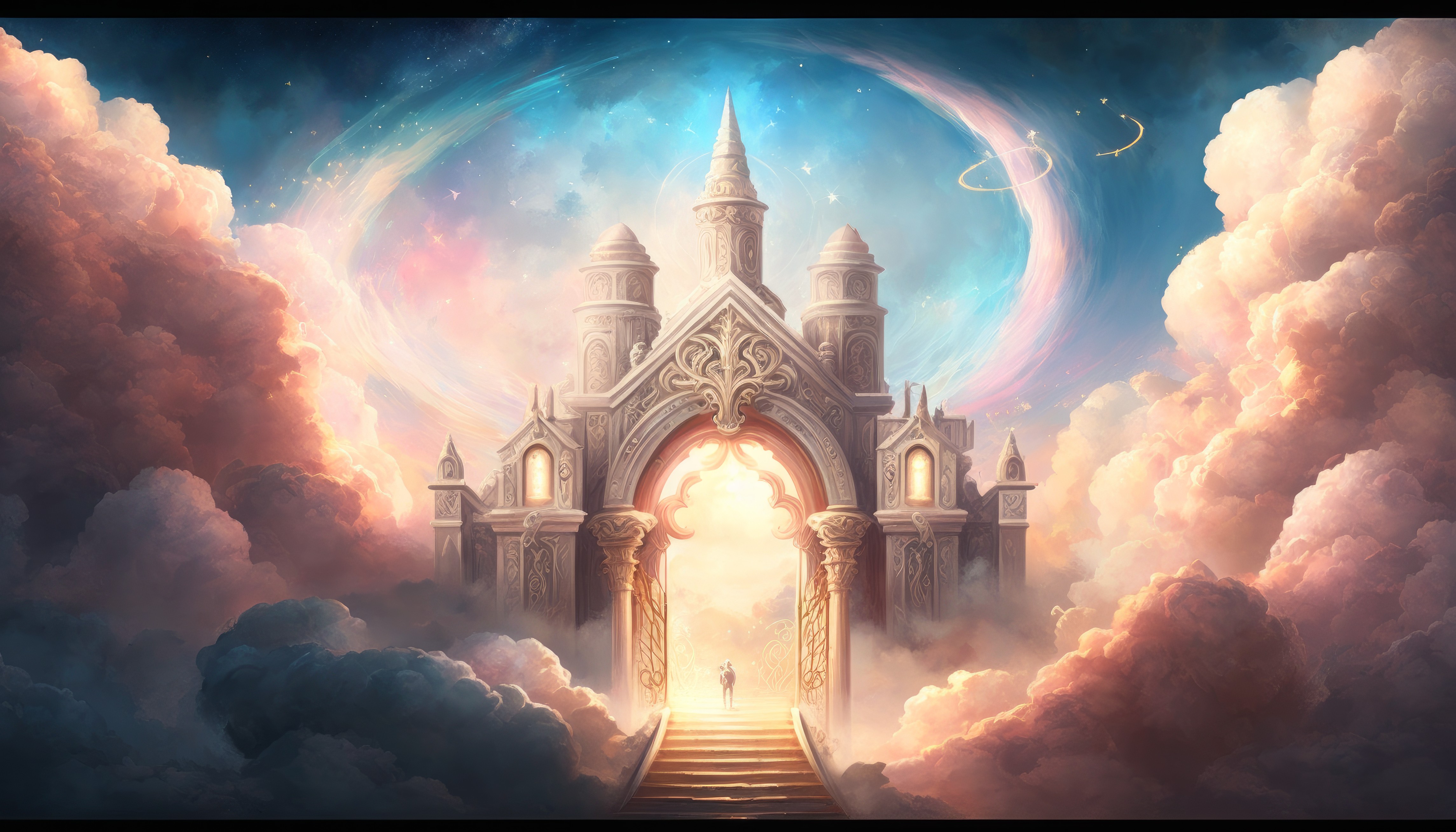 Ai Art Illustration Heaven Hell Clouds Stairs 4579x2616